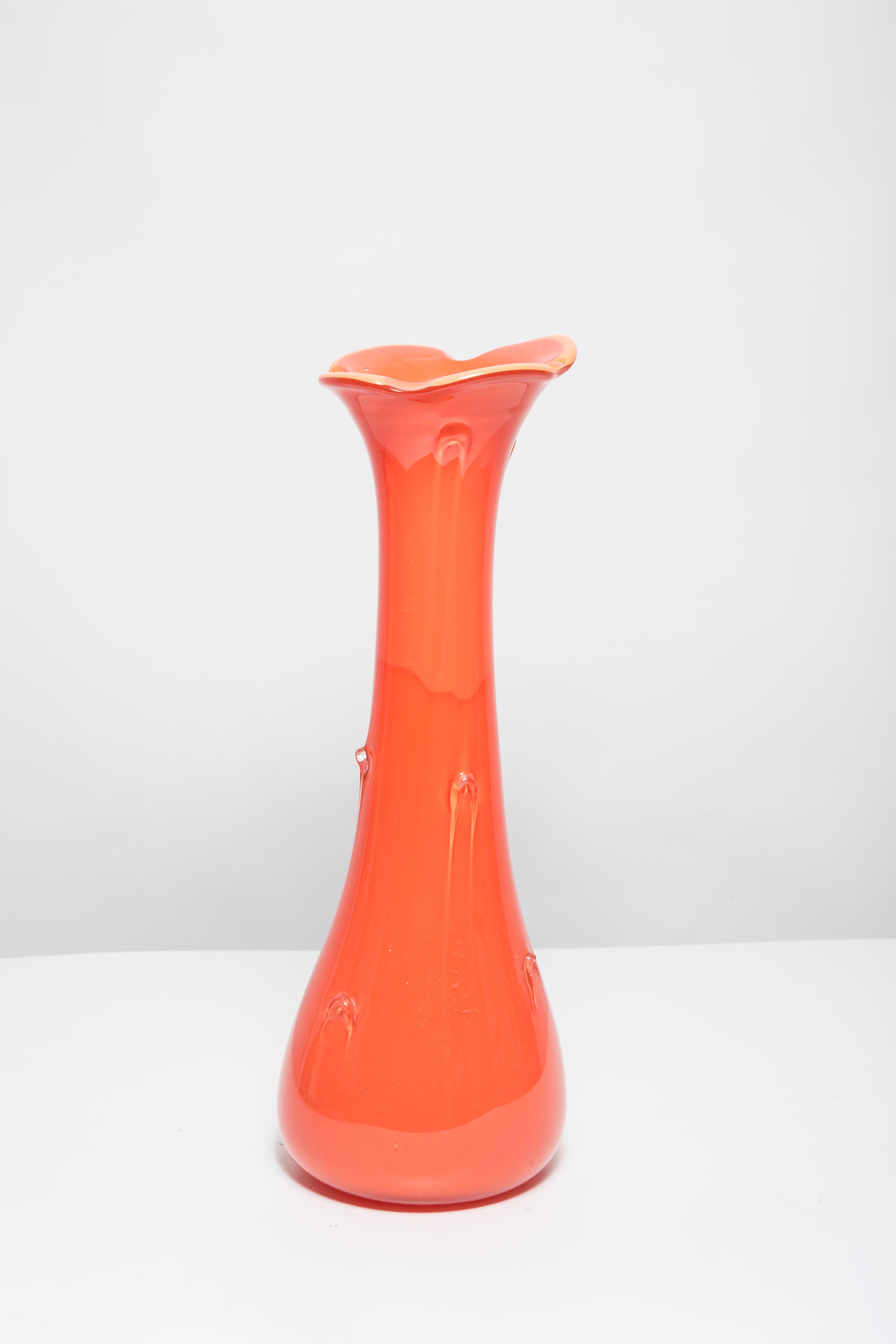 Mid Century Artistic Glass Big Orange Vase, Tarnowiec, Sulczan, Europe, 1970s For Sale 5