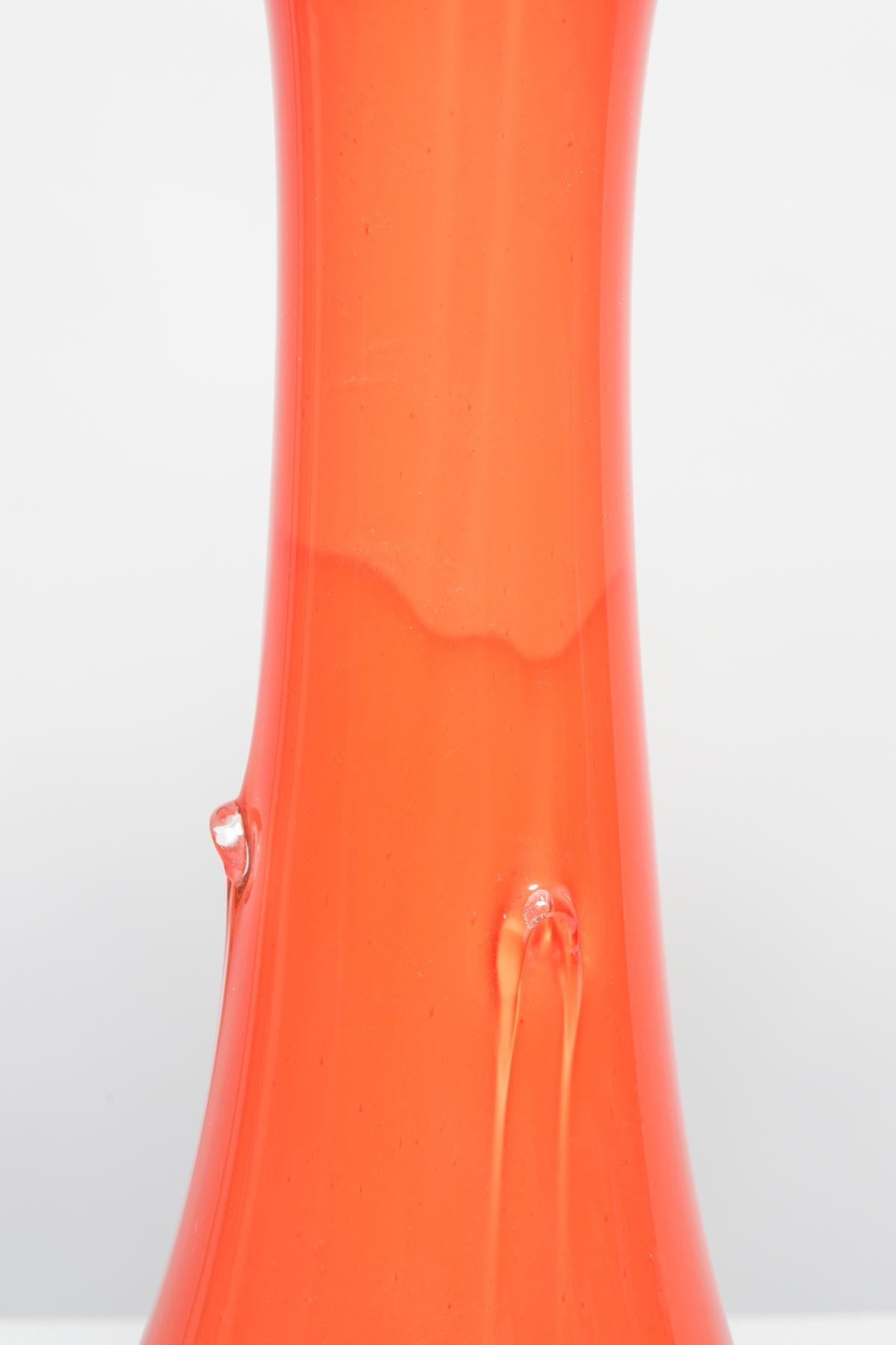 20th Century Mid Century Artistic Glass Big Orange Vase, Tarnowiec, Sulczan, Europe, 1970s For Sale