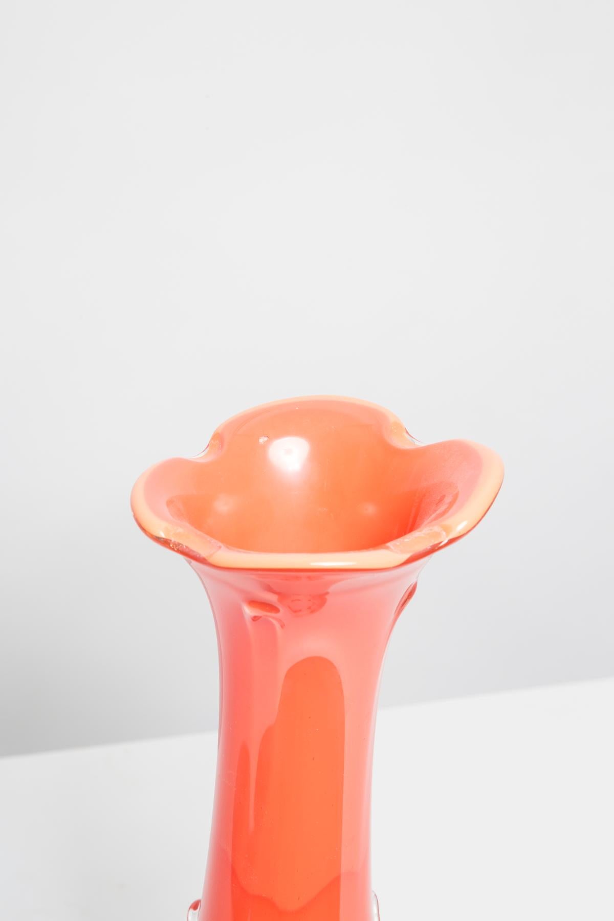Mid Century Artistic Glass Big Orange Vase, Tarnowiec, Sulczan, Europe, 1970s For Sale 2