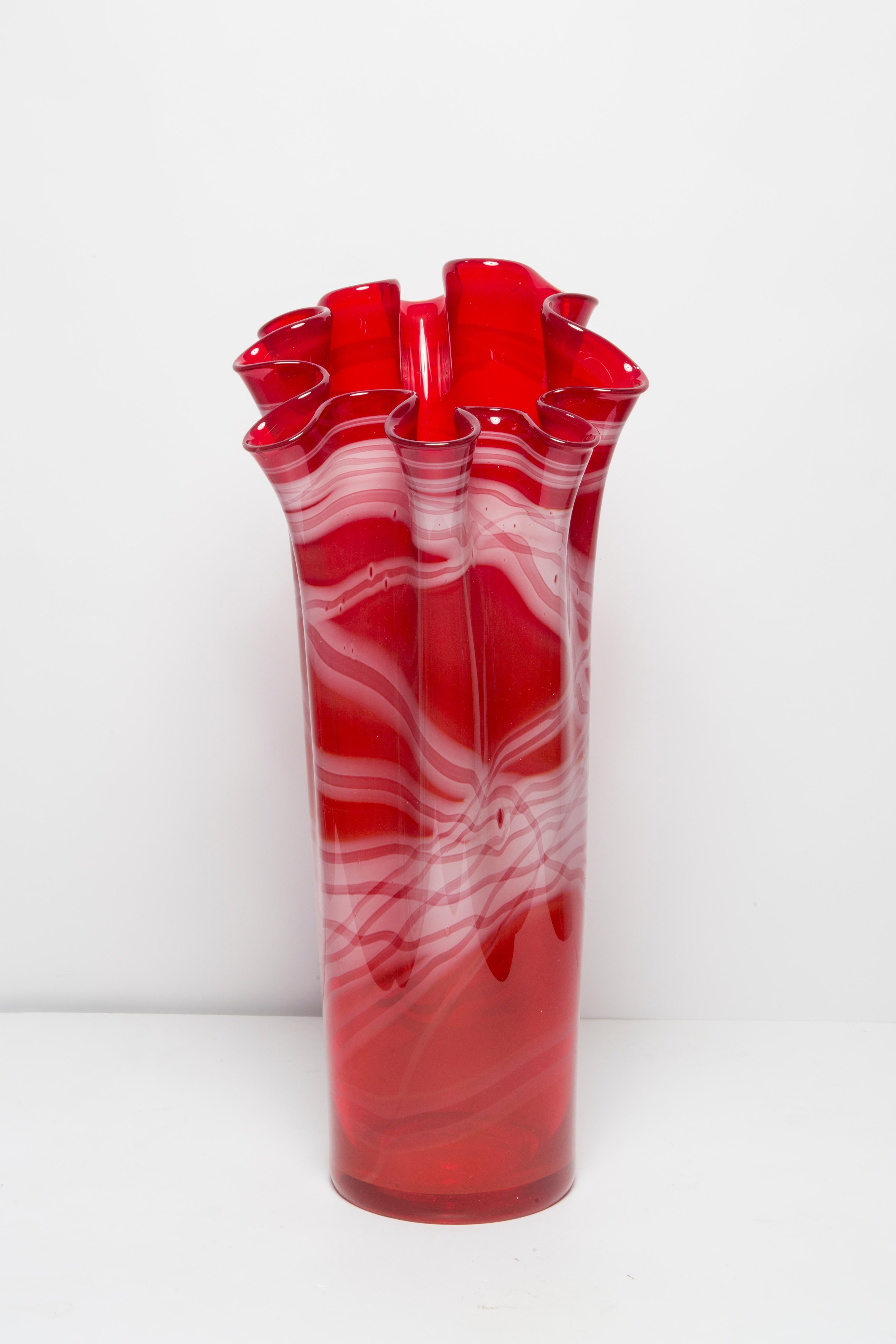 Mid-Century Modern Mid Century Artistic Glass Big Red Vase, Tarnowiec, Sulczan, Europe, 1970s For Sale