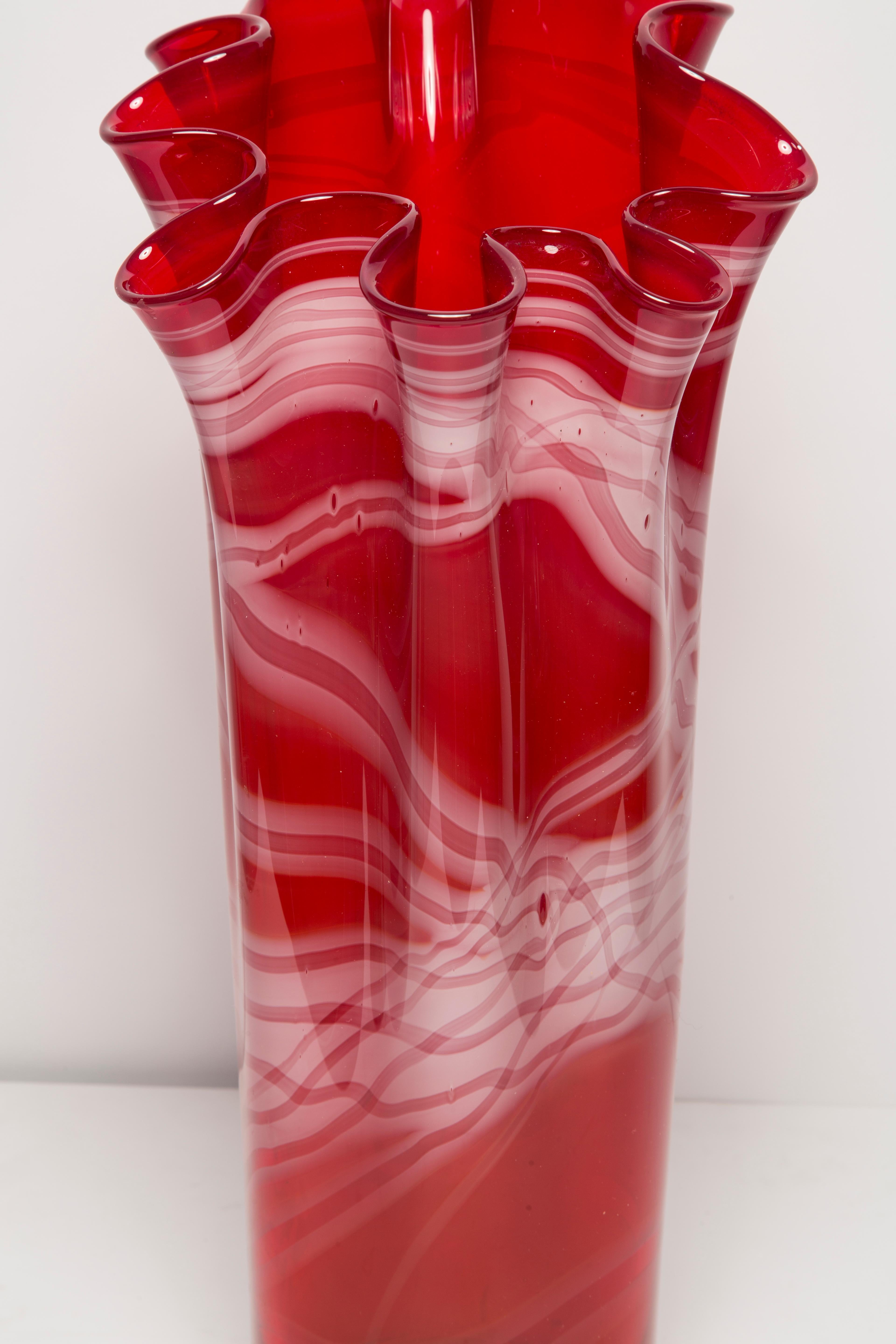 20th Century Mid Century Artistic Glass Big Red Vase, Tarnowiec, Sulczan, Europe, 1970s For Sale