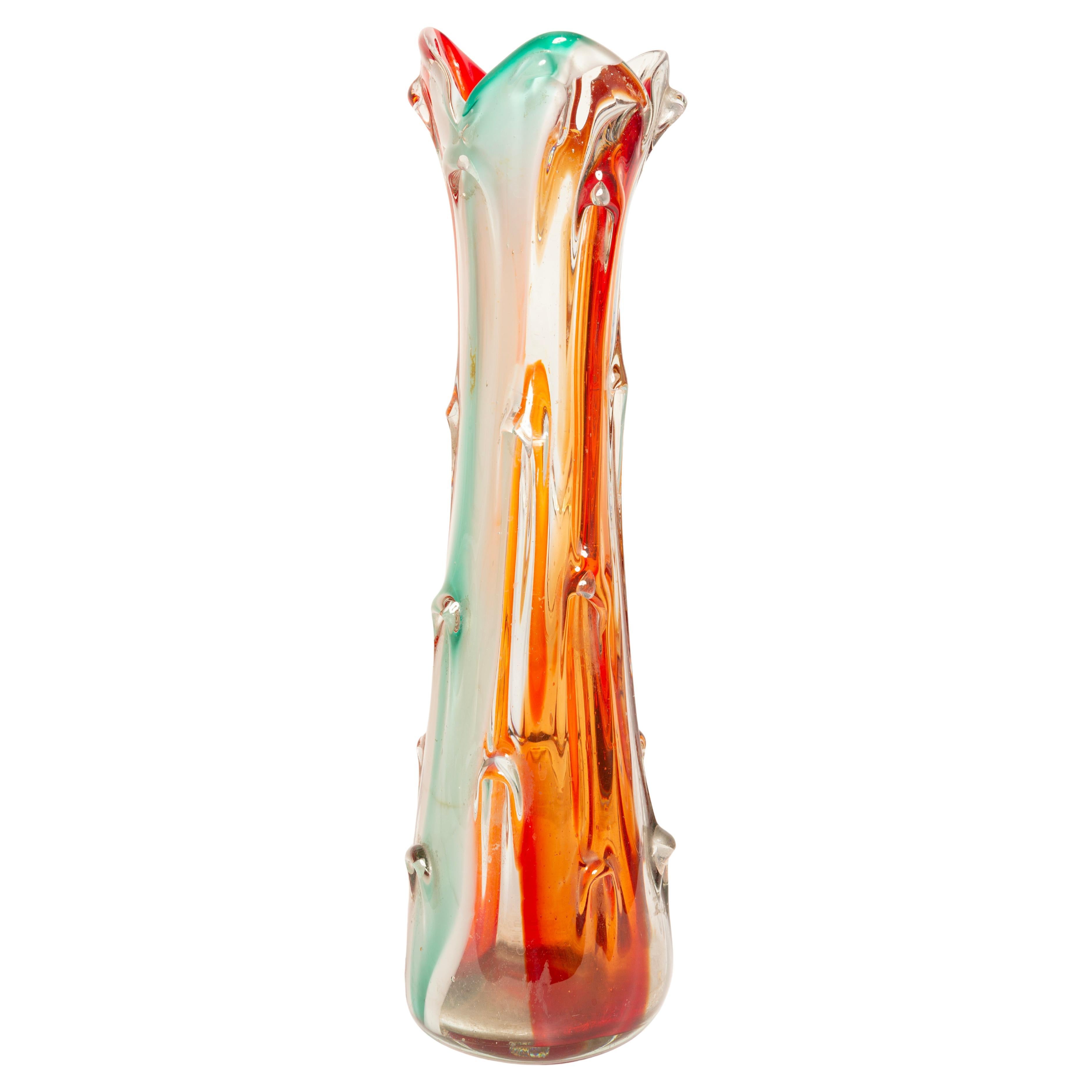 Mid Century Artistic Glass Orange Vase, Tarnowiec, Sulczan, Europe, 1970s