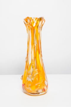Mid Century Artistic Glass Yellow Vase, Tarnowiec, Sulczan, Europe, 1970s
