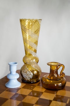Mid Century Artistic Glass Yellow Vase, Tarnowiec, Sulczan, Europe, 1970s
