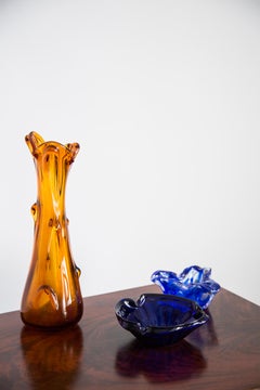 Mid Century Artistic Glass Yellow Vase, Tarnowiec, Sulczan, Europe, 1970s