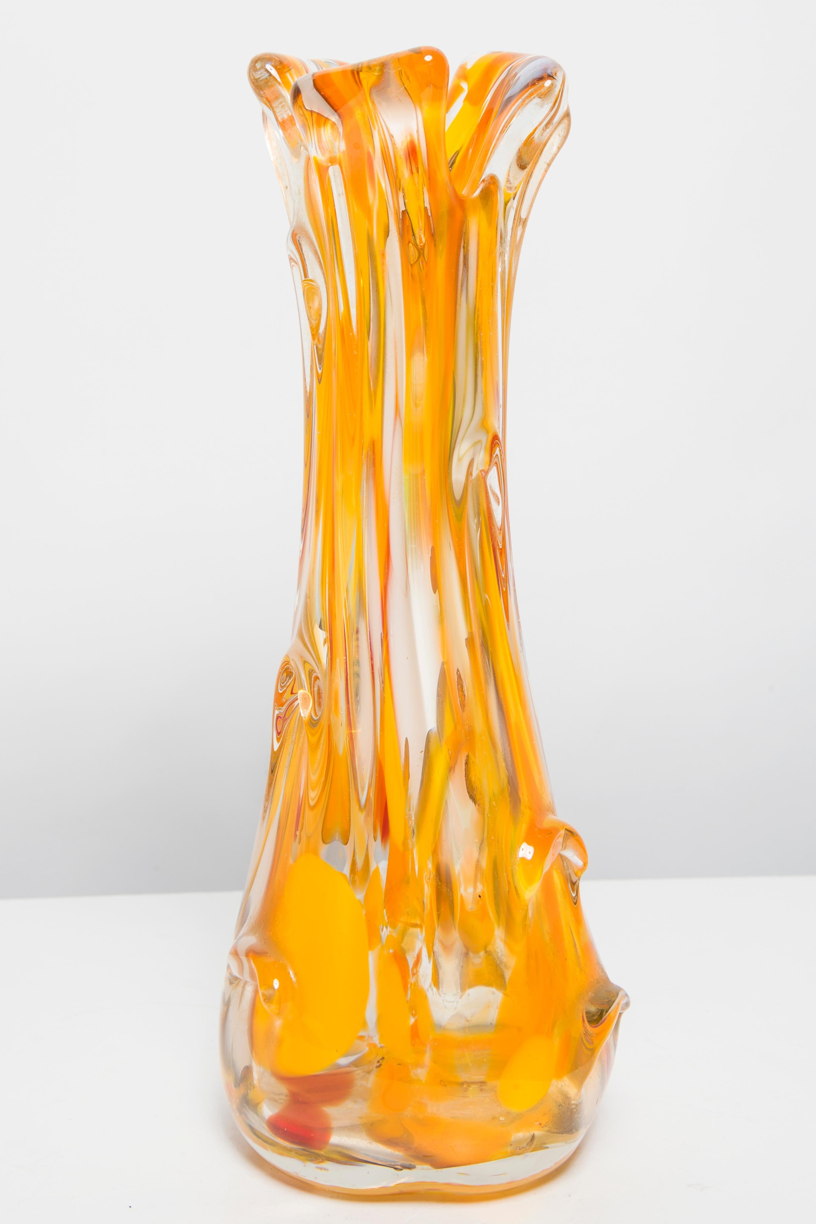 Mid-Century Modern Mid Century Artistic Glass Yellow Vase, Tarnowiec, Sulczan, Europe, 1970s For Sale