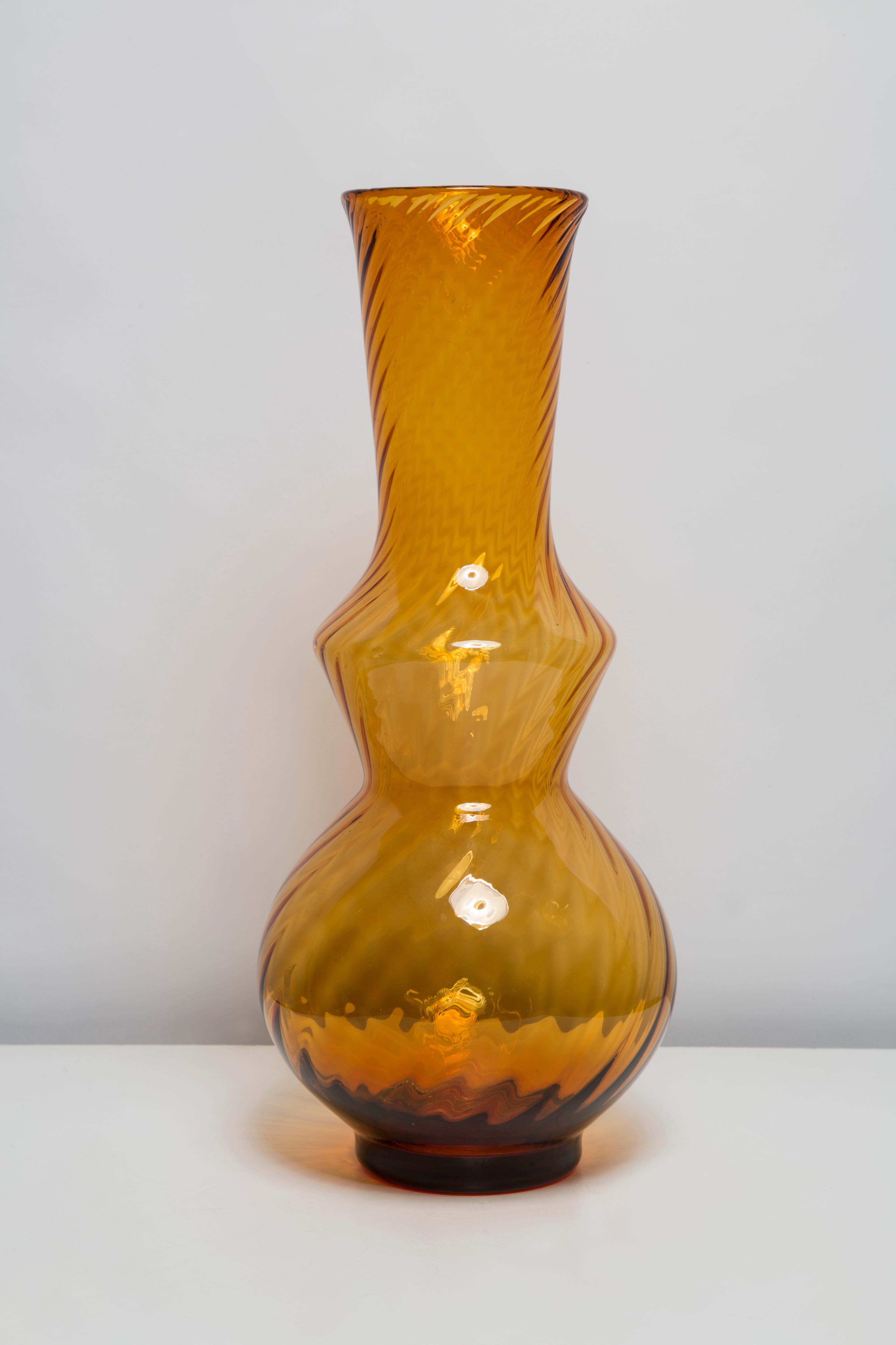 Mid-Century Modern Mid Century Artistic Glass Yellow Vase, Tarnowiec, Sulczan, Europe, 1970s For Sale