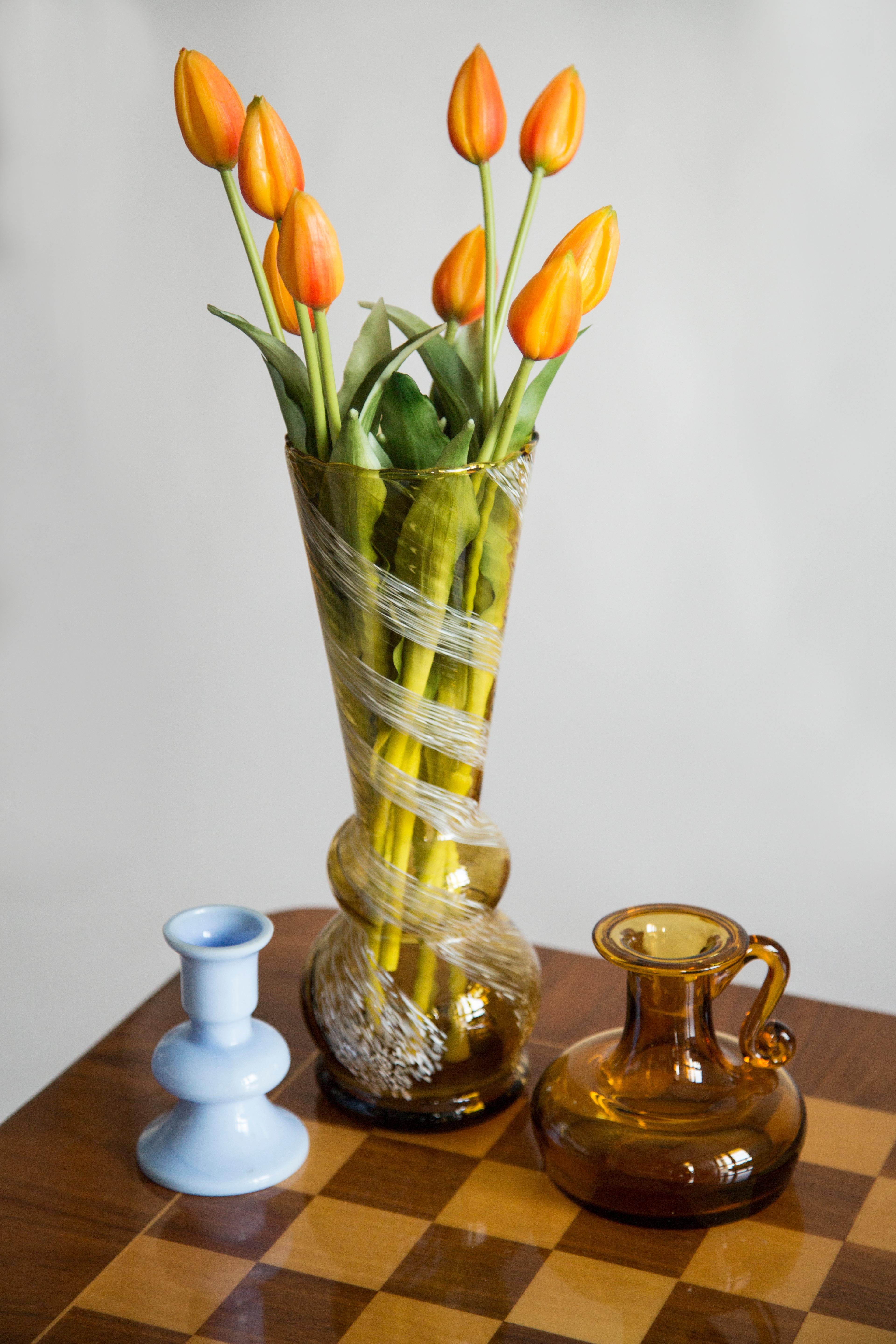 Mid-Century Modern Mid Century Artistic Glass Yellow Vase, Tarnowiec, Sulczan, Europe, 1970s For Sale