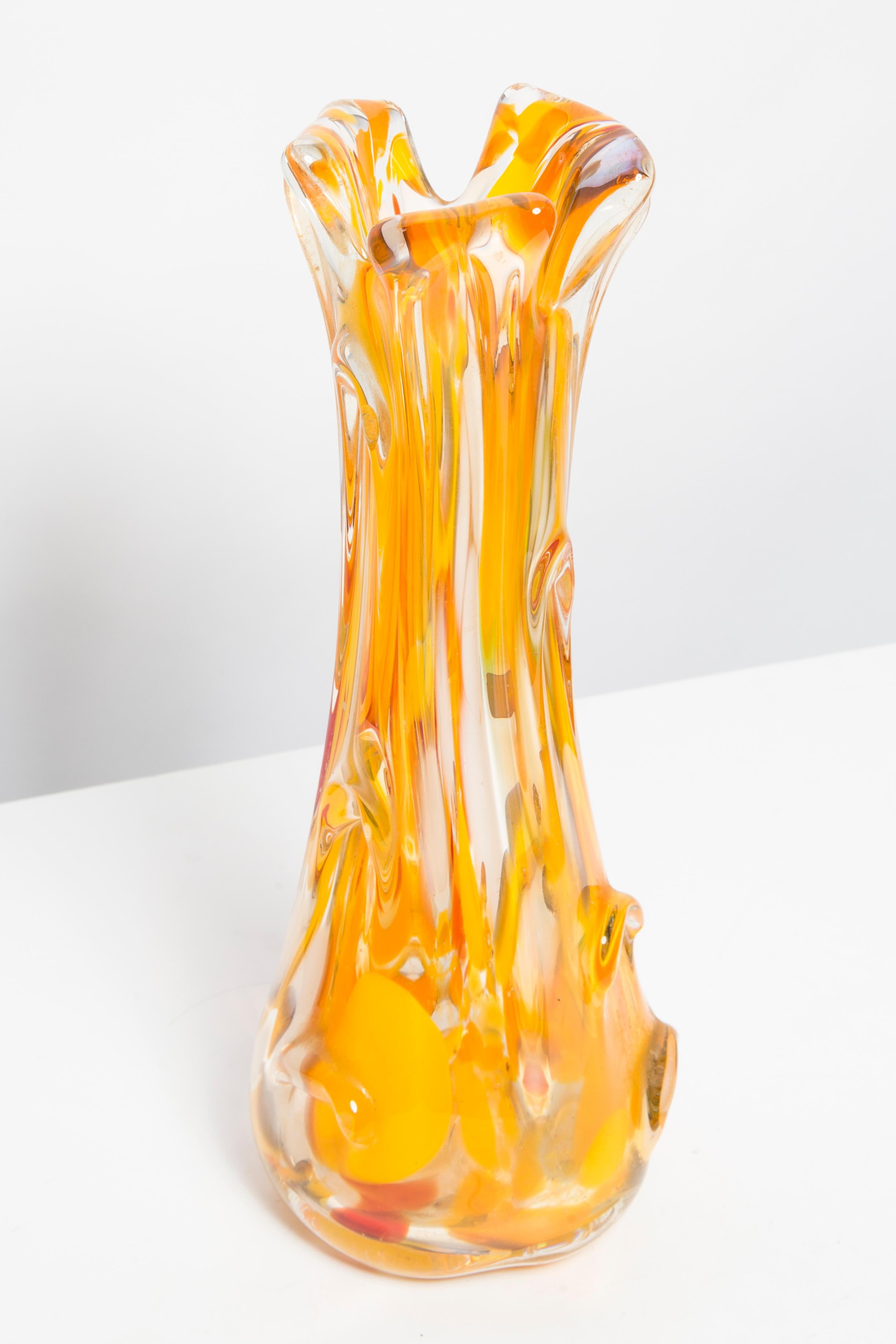 Polish Mid Century Artistic Glass Yellow Vase, Tarnowiec, Sulczan, Europe, 1970s For Sale