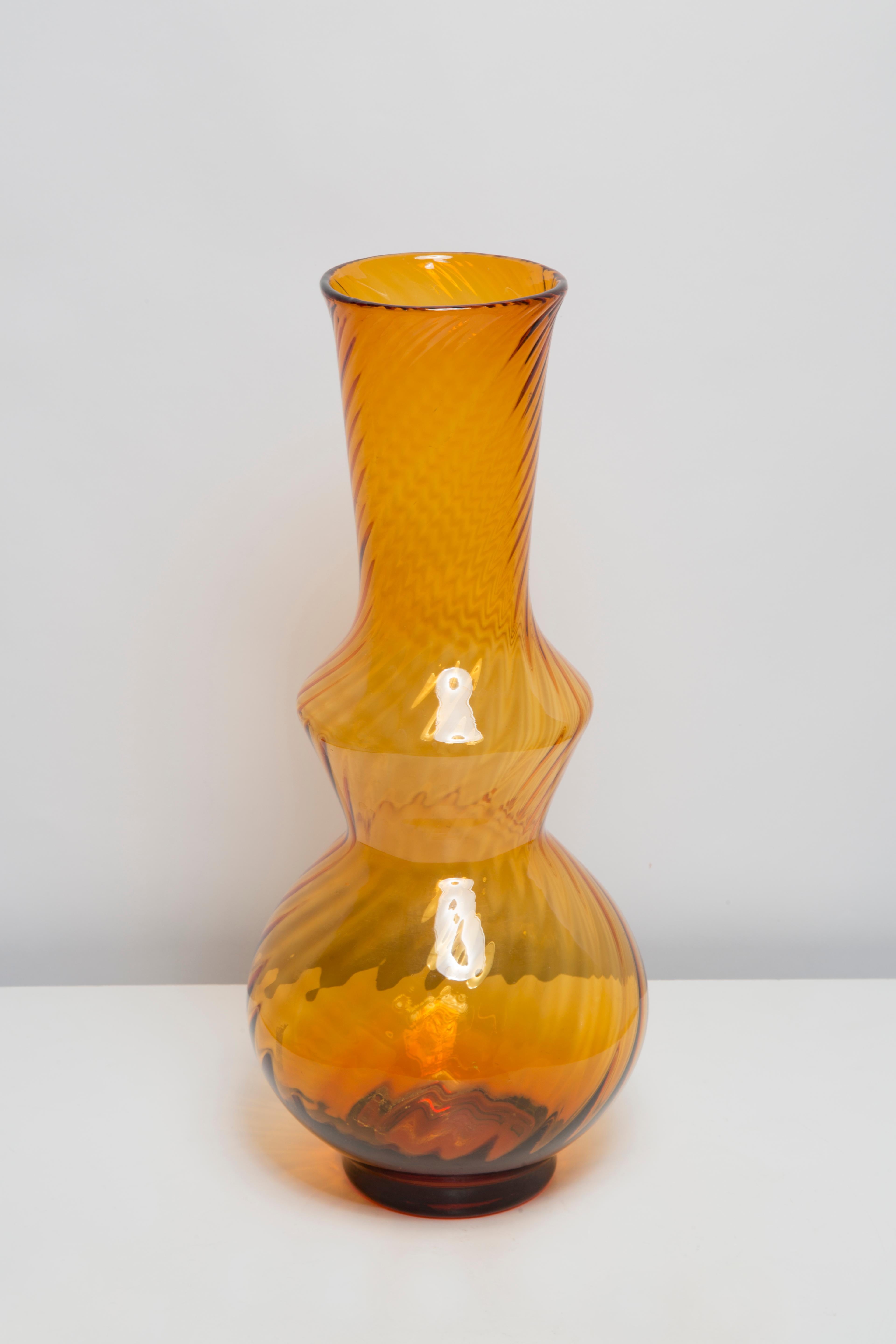 Polish Mid Century Artistic Glass Yellow Vase, Tarnowiec, Sulczan, Europe, 1970s For Sale