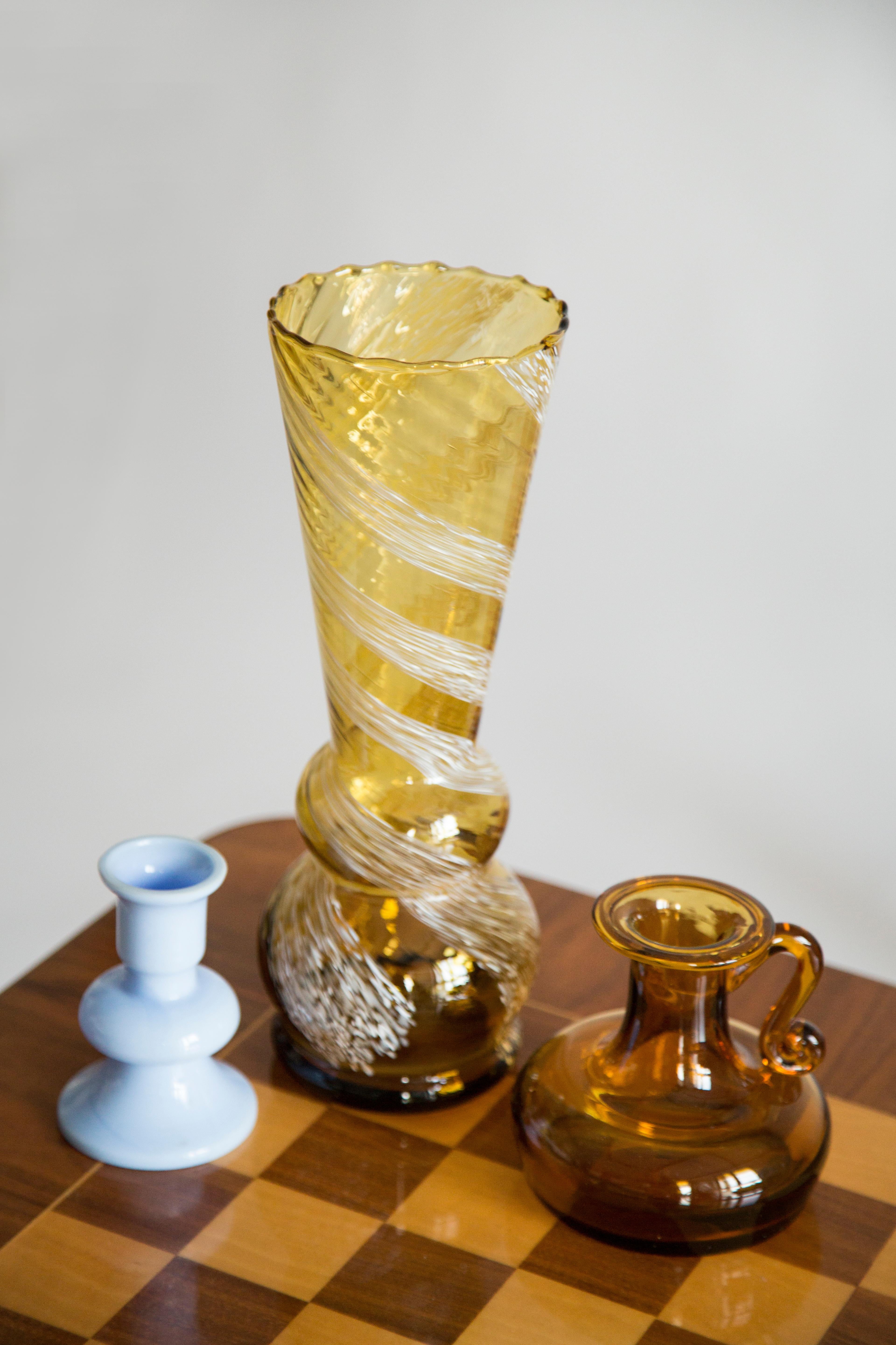 Polish Mid Century Artistic Glass Yellow Vase, Tarnowiec, Sulczan, Europe, 1970s For Sale