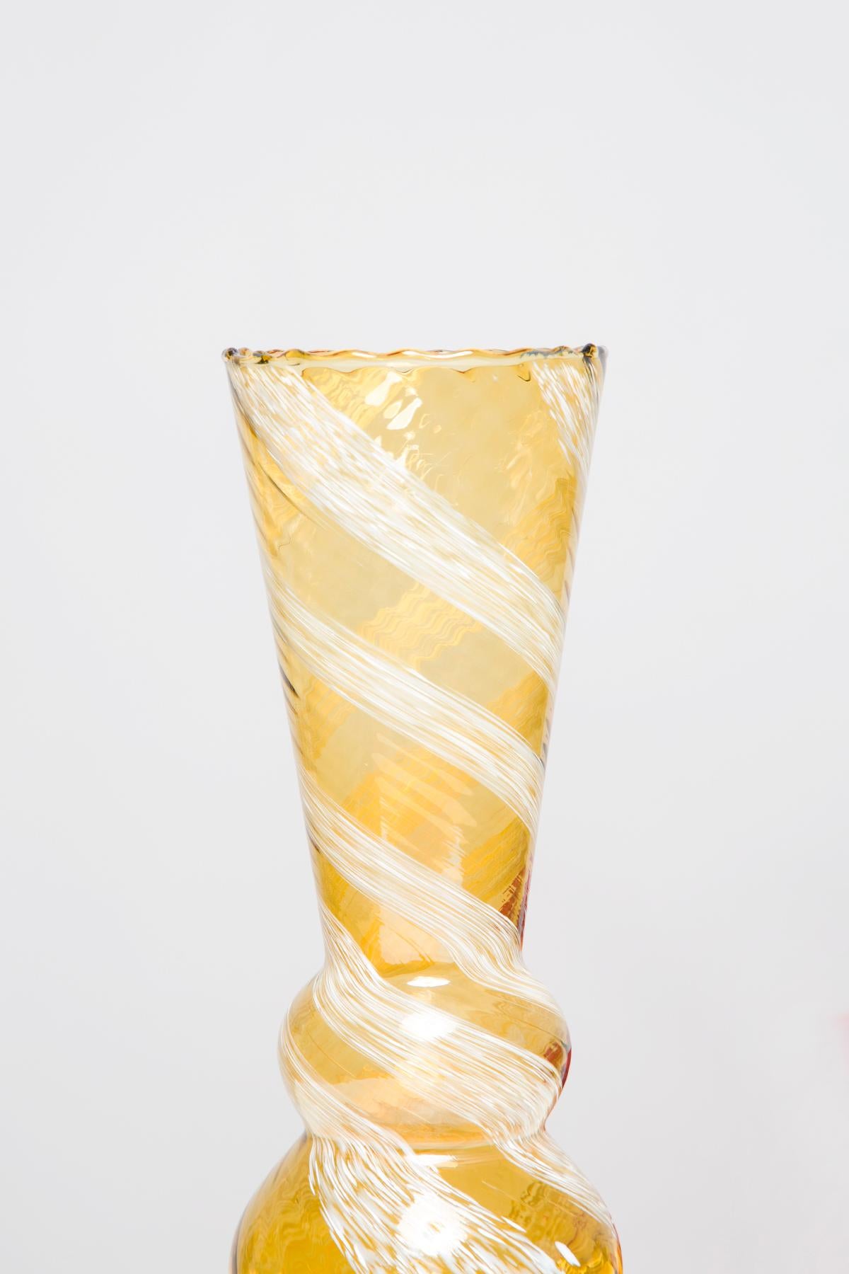 20th Century Mid Century Artistic Glass Yellow Vase, Tarnowiec, Sulczan, Europe, 1970s For Sale