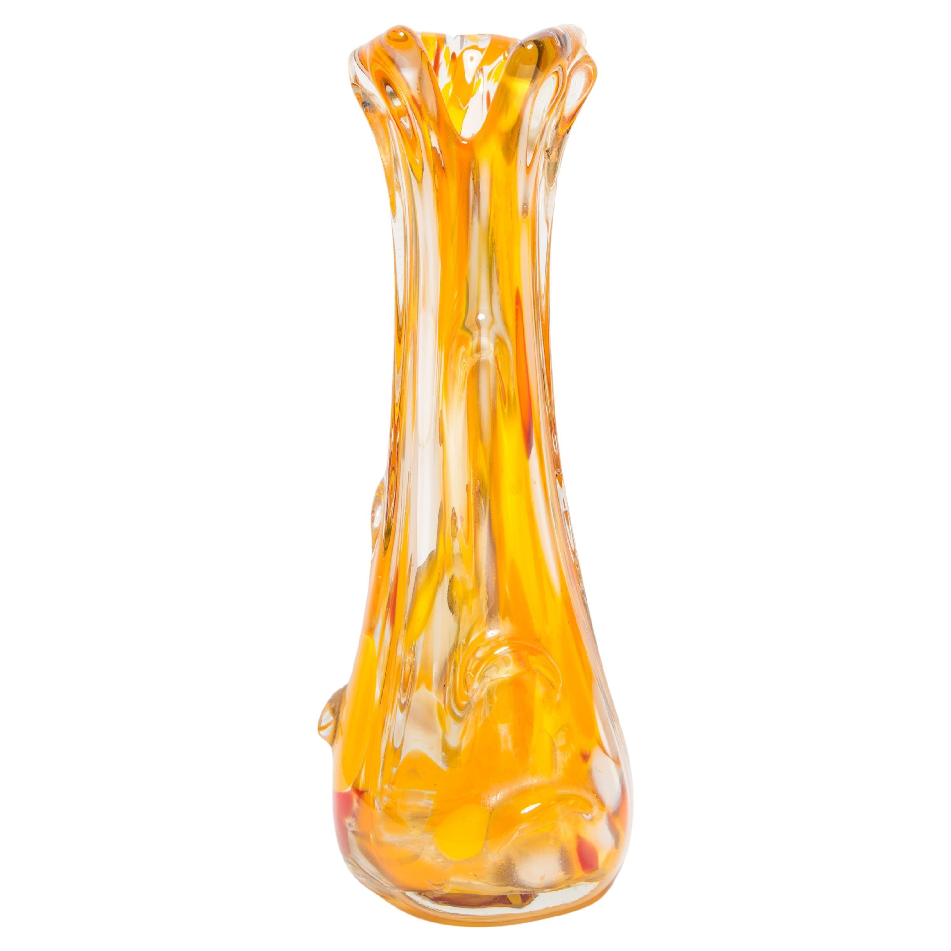 Mid Century Artistic Glass Yellow Vase, Tarnowiec, Sulczan, Europe, 1970s