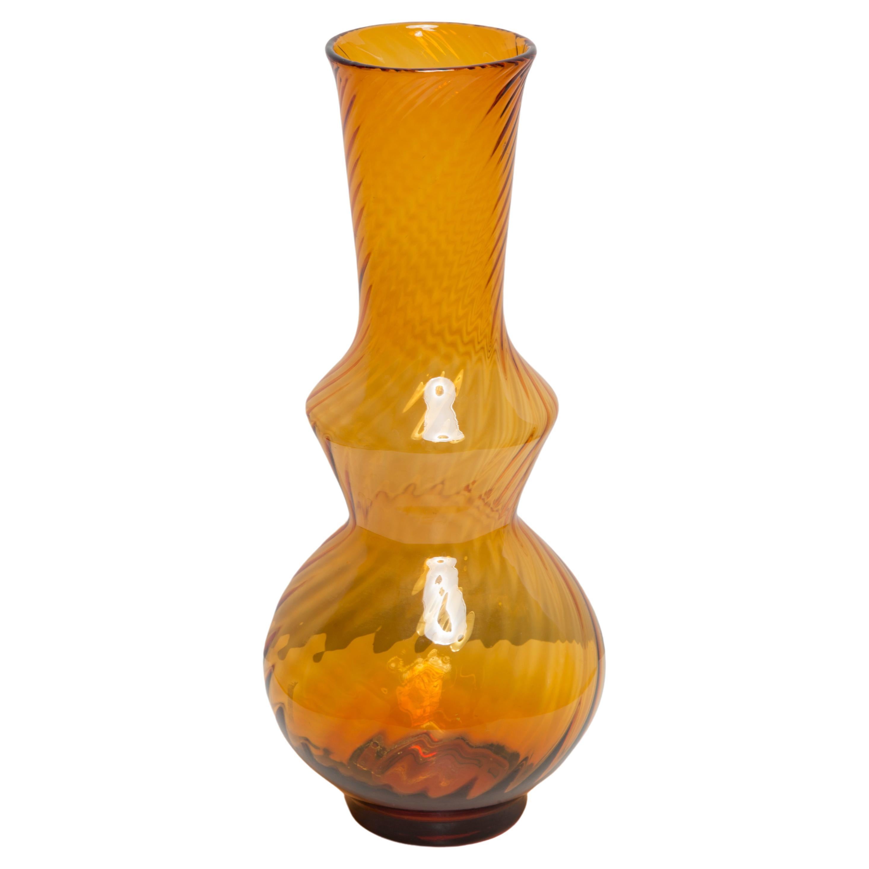 Mid Century Artistic Glass Yellow Vase, Tarnowiec, Sulczan, Europe, 1970s For Sale