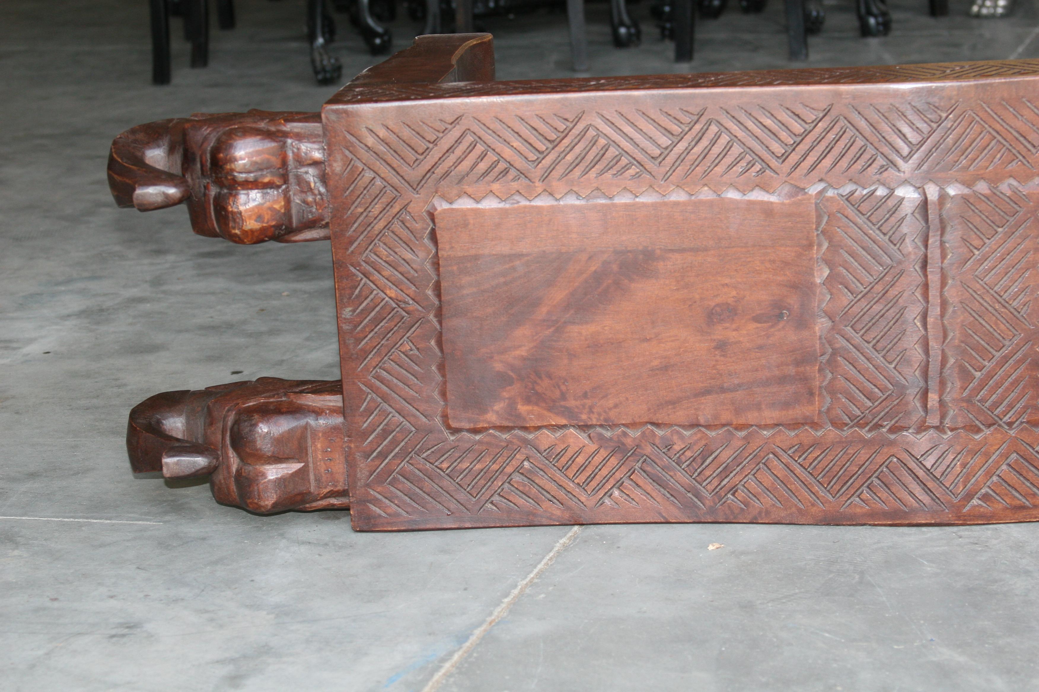 Midcentury Artistically Carved Thick Seat with Elephant Heads on Either Side For Sale 3