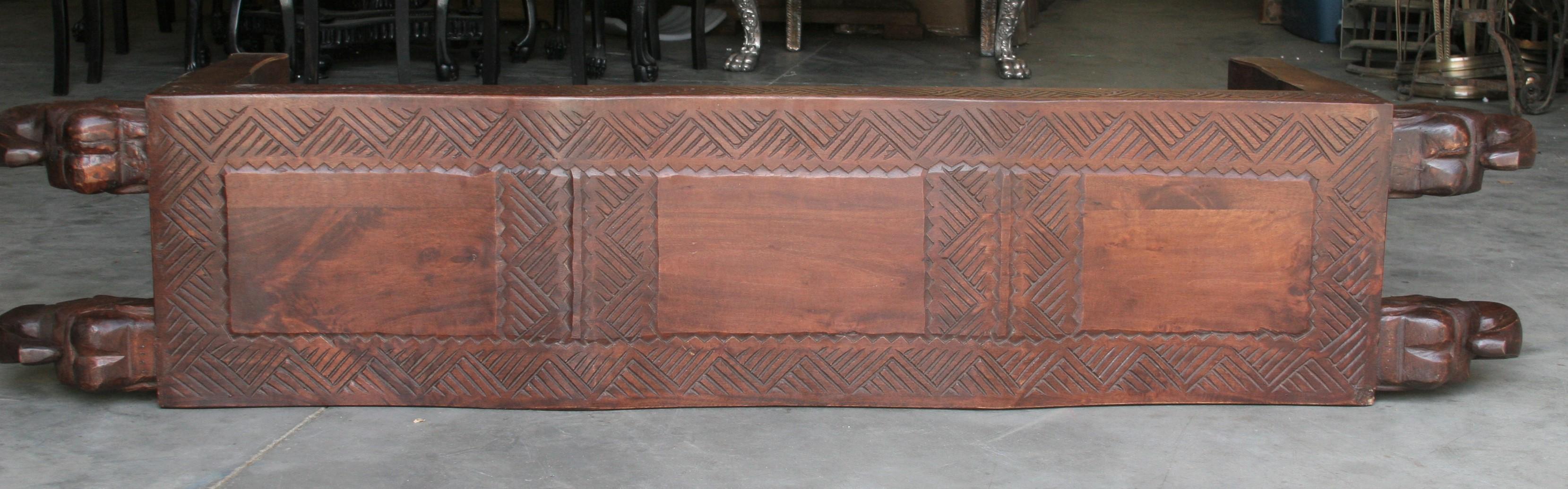 Midcentury Artistically Carved Thick Seat with Elephant Heads on Either Side For Sale 4