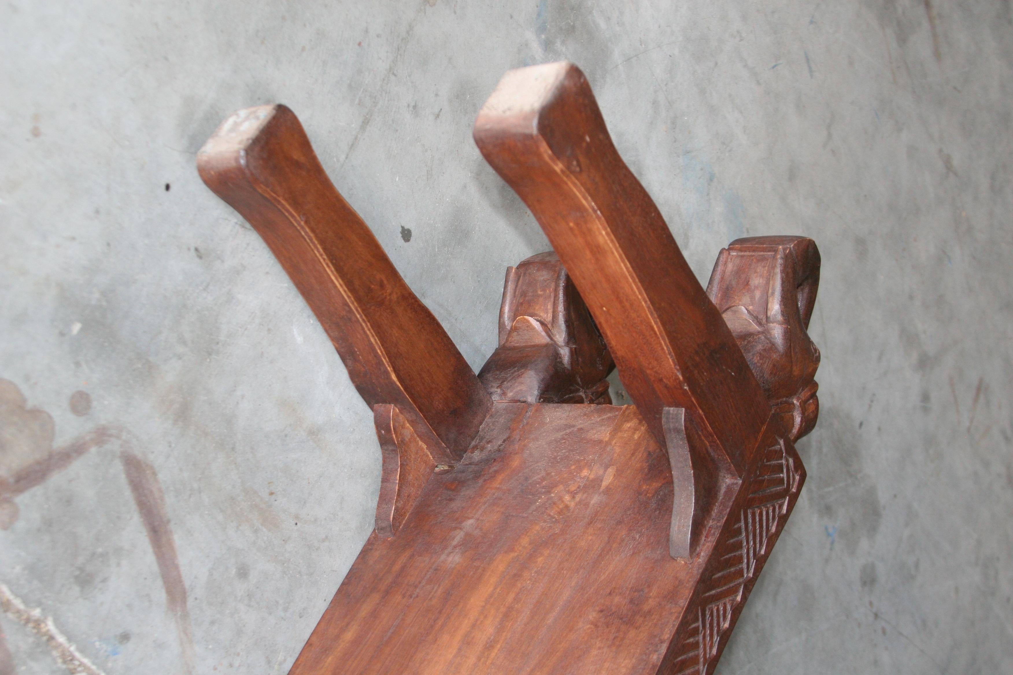 Midcentury Artistically Carved Thick Seat with Elephant Heads on Either Side For Sale 1