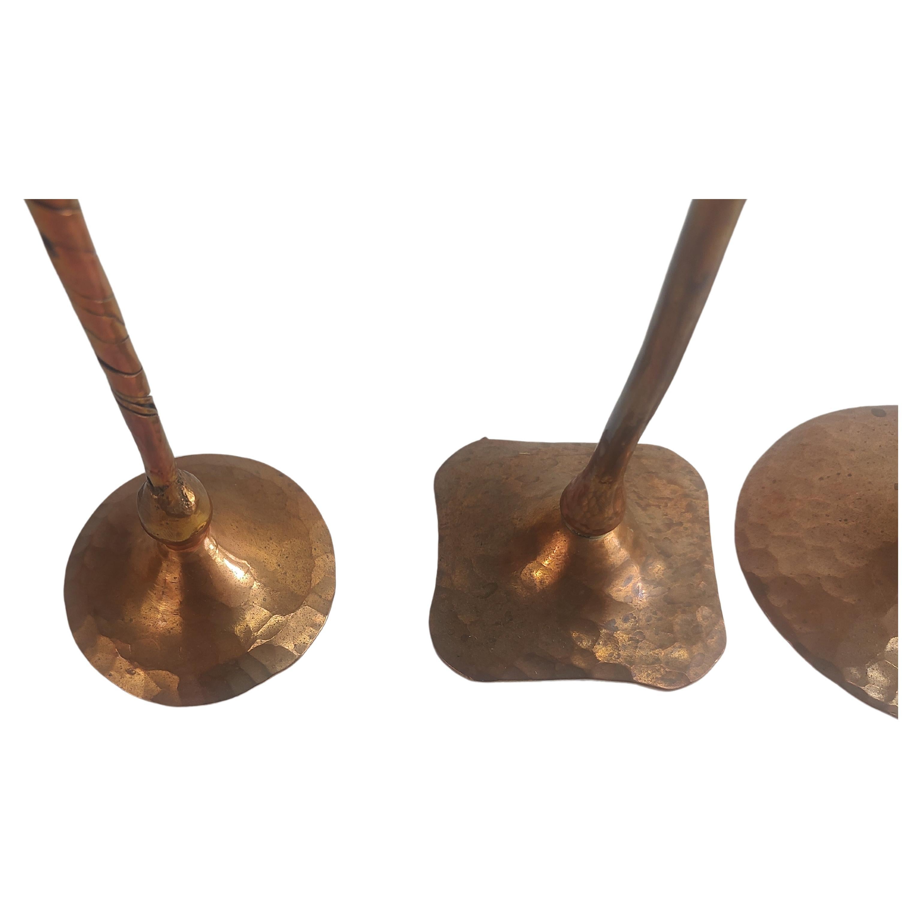 Mid Century Arts & Crafts Copper Candlesticks by Hessel Studios Hand Hammered 5
