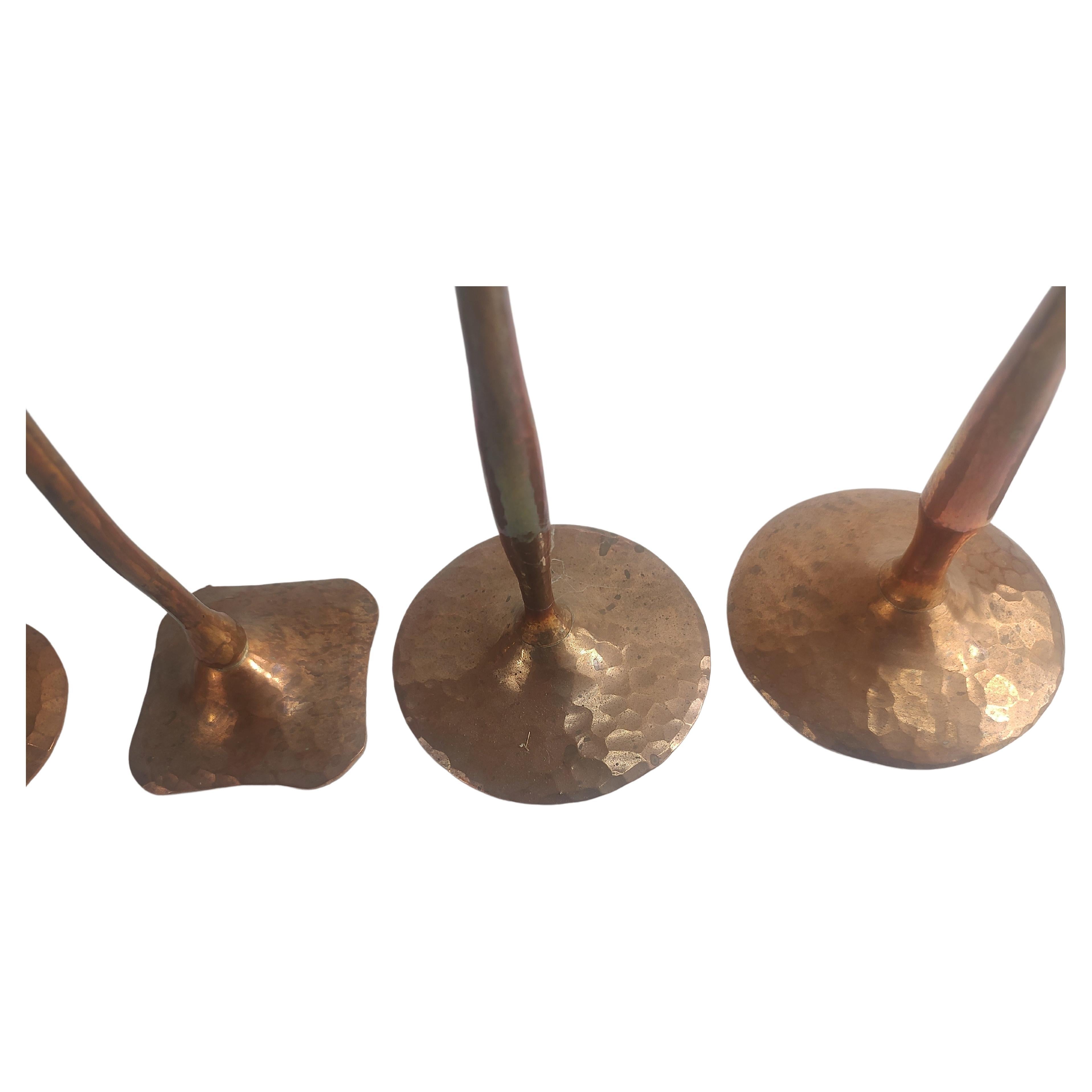 Mid Century Arts & Crafts Copper Candlesticks by Hessel Studios Hand Hammered 6
