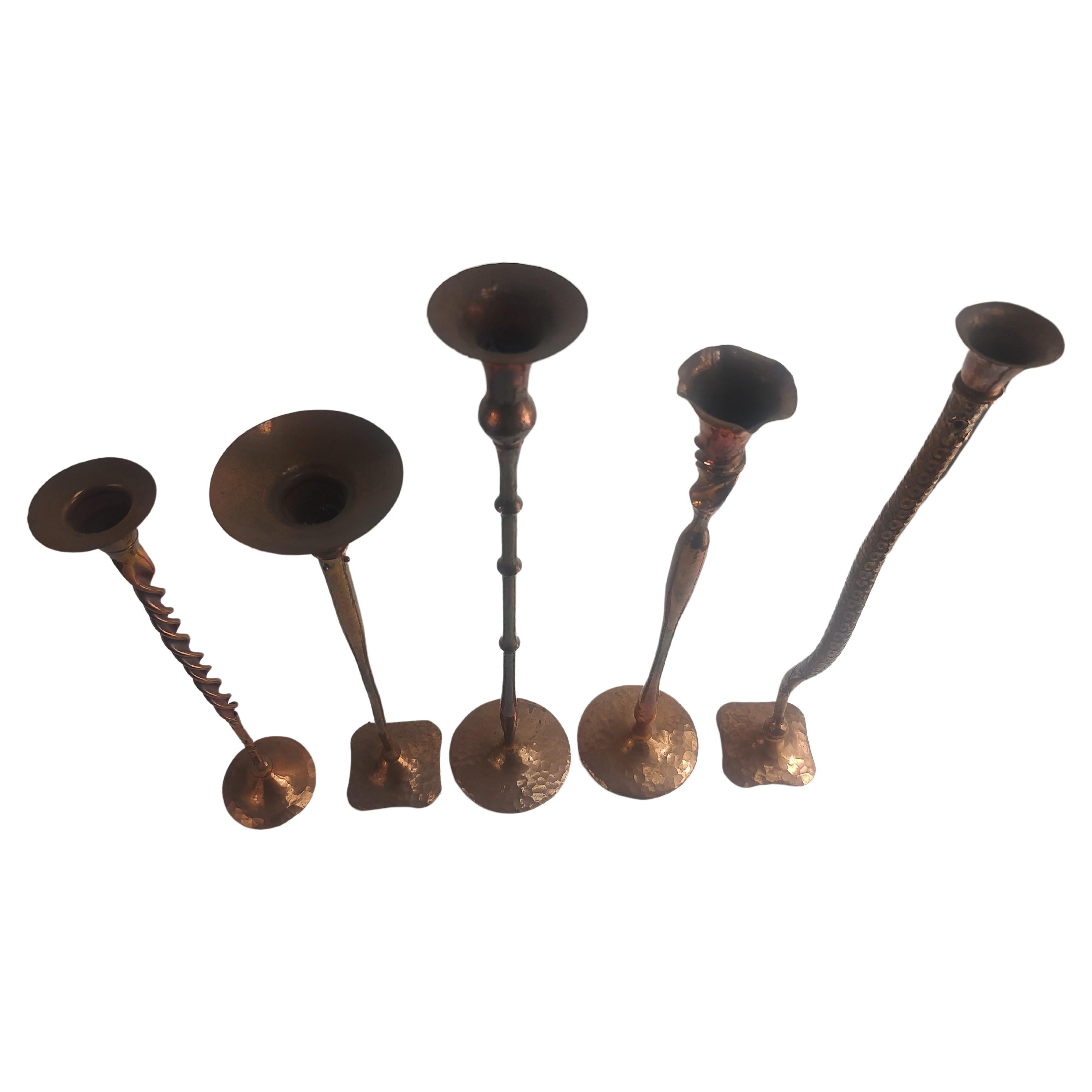 American Mid Century Arts & Crafts Copper Candlesticks by Hessel Studios Hand Hammered