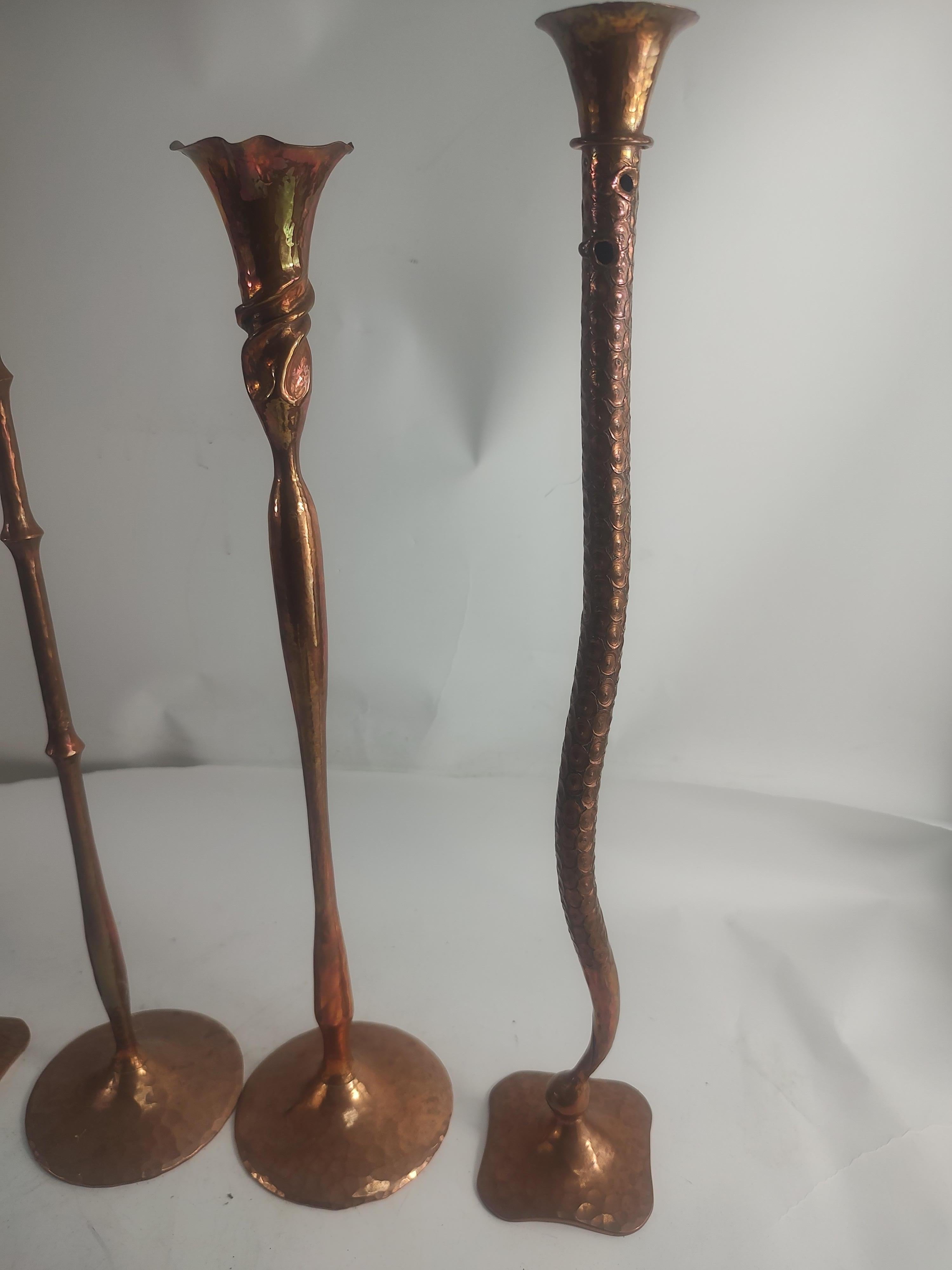 Mid Century Arts & Crafts Copper Candlesticks by Hessel Studios Hand Hammered For Sale 9