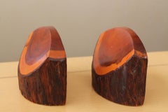 Mid Century Arts & Crafts Live Edge Natural CA Redwood Bookends Interior Decor
