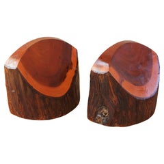Mid Century Arts & Crafts Live Edge Natural CA Redwood Bookends Interior Decor