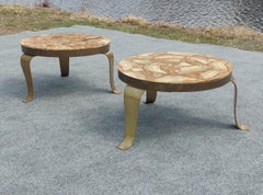 Mid-Century Arturo Pani for Muller of Mexico Onyx & Brass Pair of Low Tables