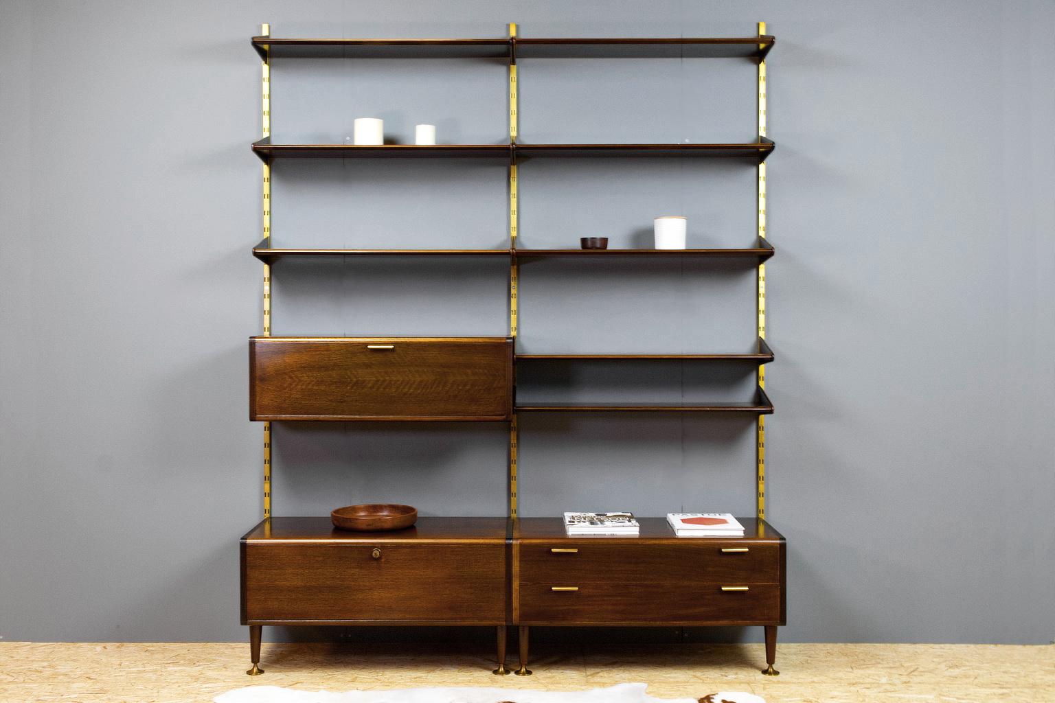 Midcentury Ash and Brass Modular Wall Unit by A.Patijn for Fristho, Dutch 1950s In Good Condition In Beek en Donk, NL