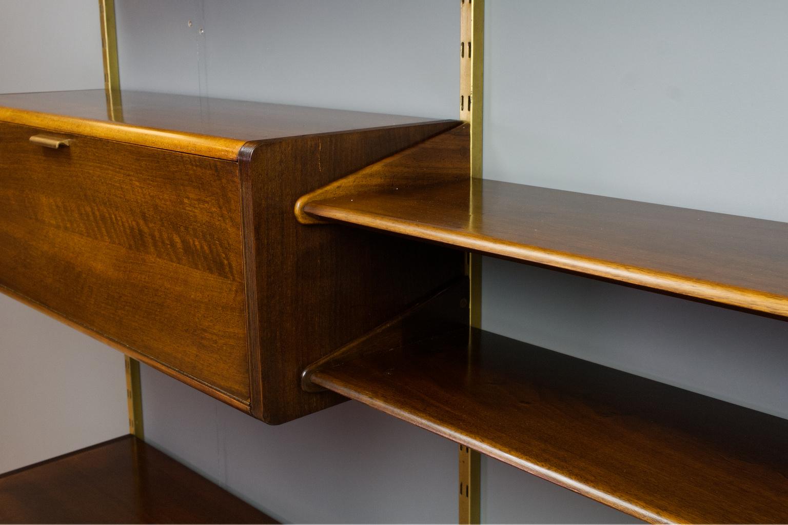 Midcentury Ash and Brass Modular Wall Unit by A.Patijn for Fristho, Dutch 1950s 3