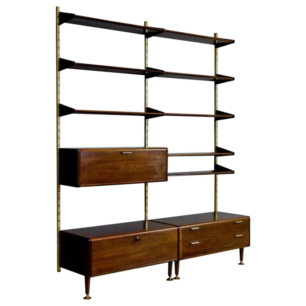 Midcentury Ash and Brass Modular Wall Unit by A.Patijn for Fristho, Dutch 1950s
