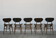 Midcentury Ash Dining Chairs with Mocha Wool Upholstery, Italy, 1960s, Set of 5