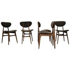 Midcentury Ash Dining Chairs with Mocha Wool Upholstery, Italy, 1960s, Set of 5