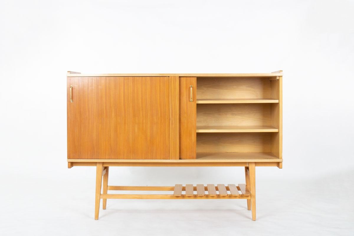 Eschenholzanrichte aus der Jahrhundertmitte von René-Jean Caillette für Charron, Frankreich, 1950er Jahre im Zustand „Gut“ im Angebot in JASSANS-RIOTTIER, FR