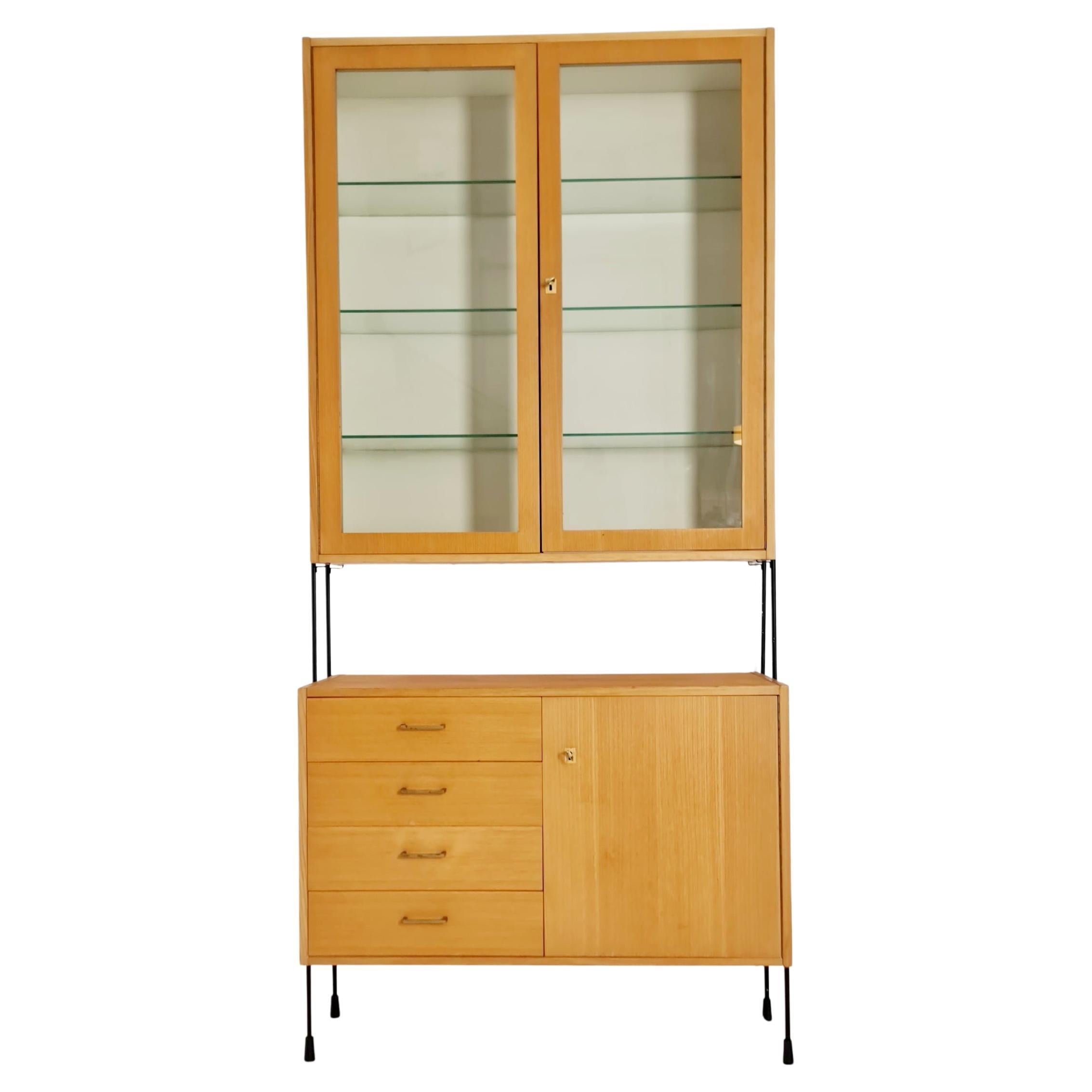 Mid century Ash wall shelving unit by Hilker for Omnia, Germany, 1960s