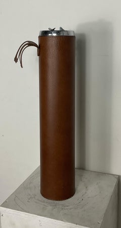Mid-Century Ashtray in Brown Leather and Brass, 70s