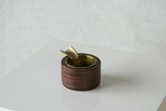 Mid Century Ashtray in Leather and Patinated Brass 1960s