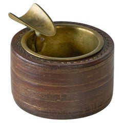 Mid Century Ashtray in Leather and Patinated Brass 1960s