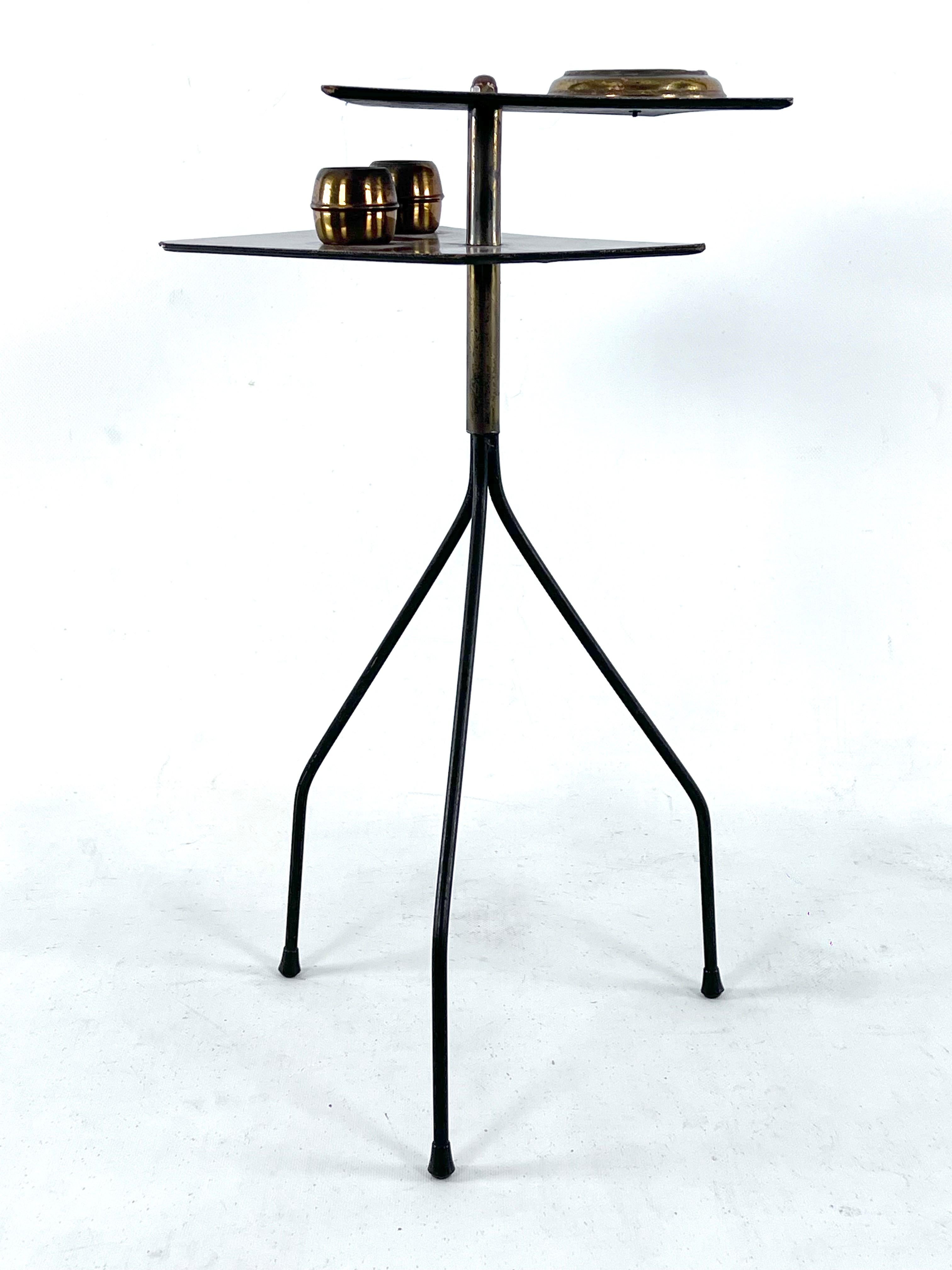 Italian Midcentury Ashtray Tripod in Brass and Formica, Italy, 1950s For Sale