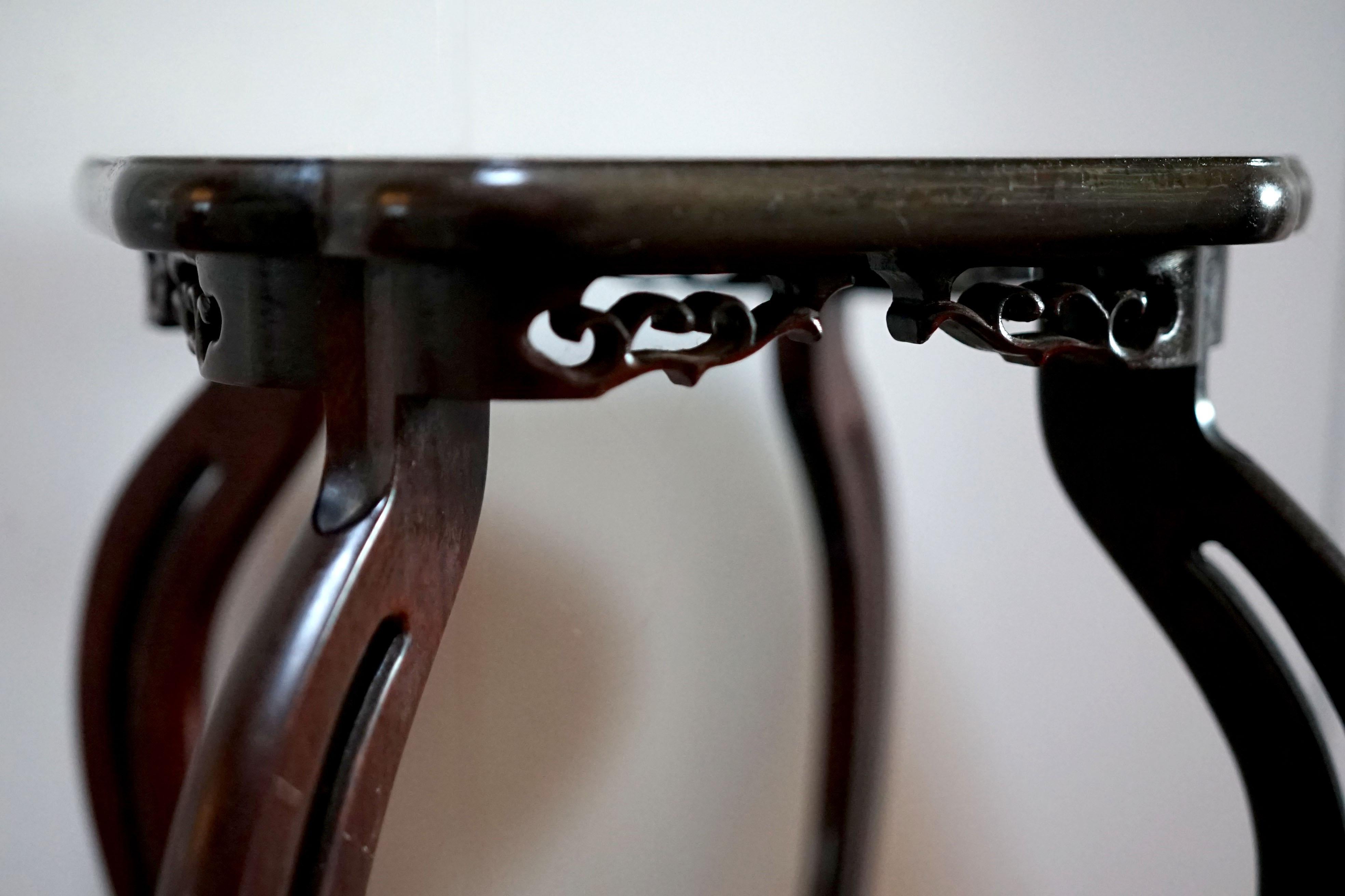 Hand-Carved Mid Century Asian Carved Rosewood Plant Stand For Sale