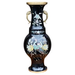 Mid-Century Asian Cloisonné Mother of Pearl Peacock Vase