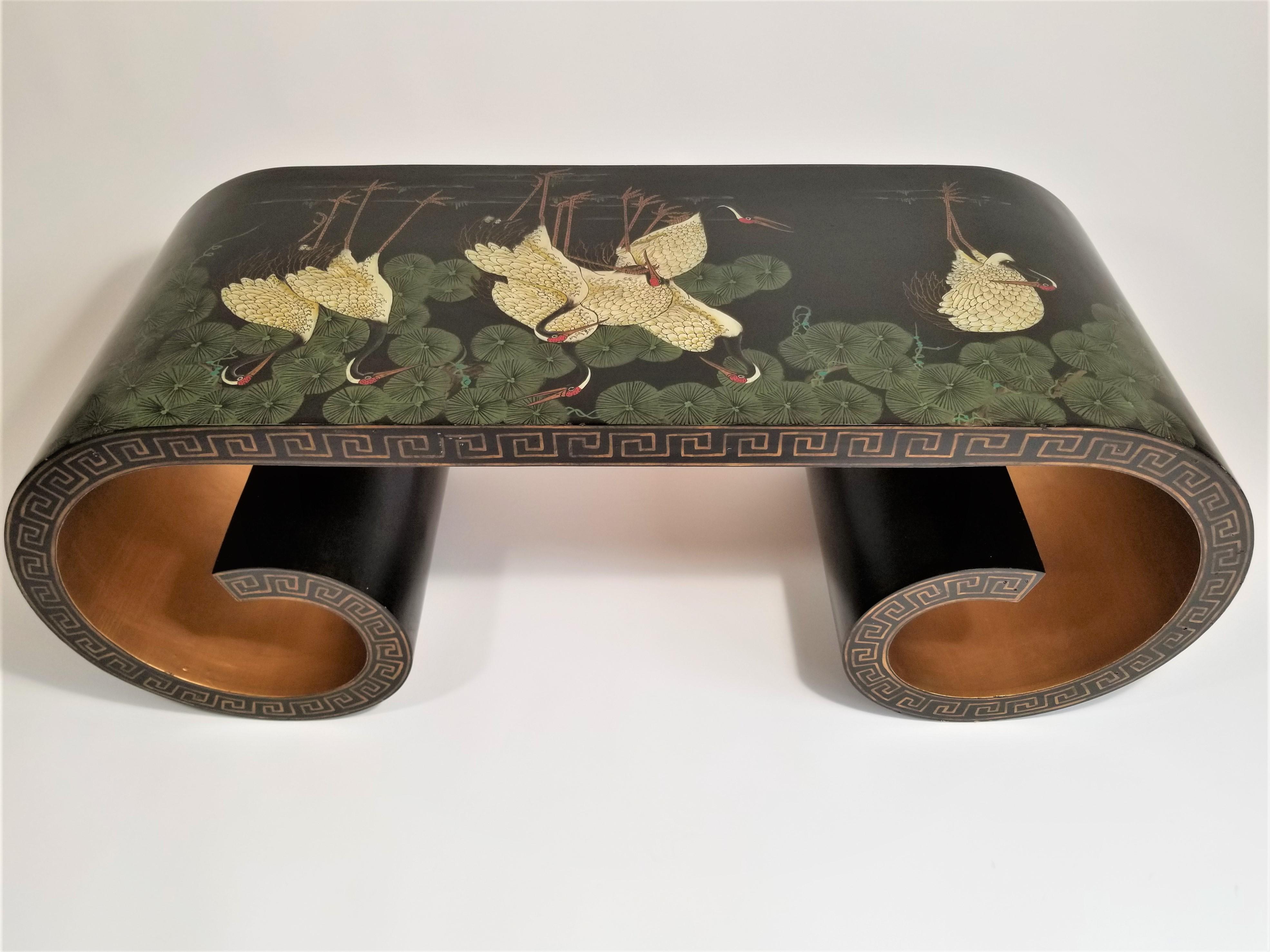 Midcentury Asian Greek Key Scroll Coffee Table with Gilded Accents / Interior 8