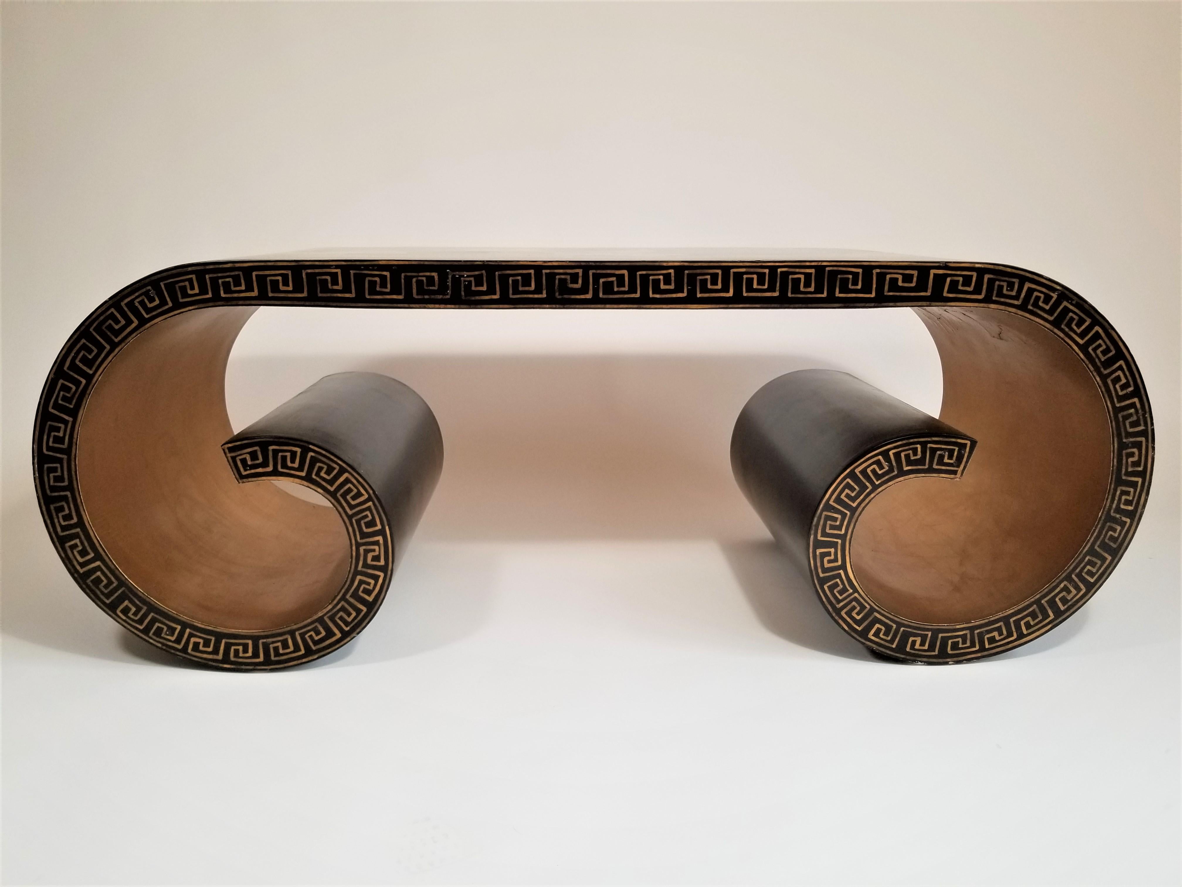 Midcentury Asian Greek Key Scroll Coffee Table with Gilded Accents / Interior 9
