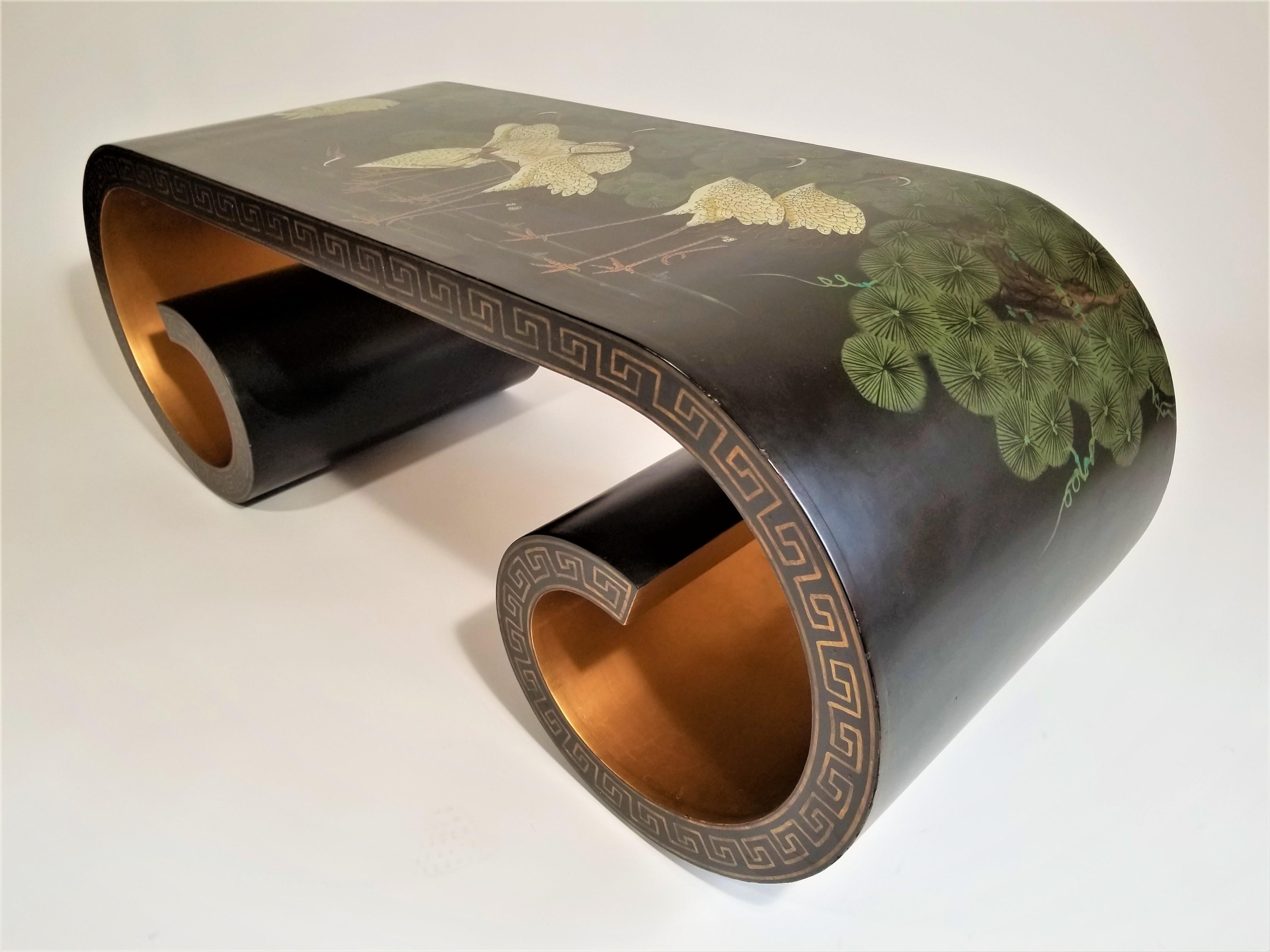 Midcentury Asian Greek Key Scroll Coffee Table with Gilded Accents / Interior 10