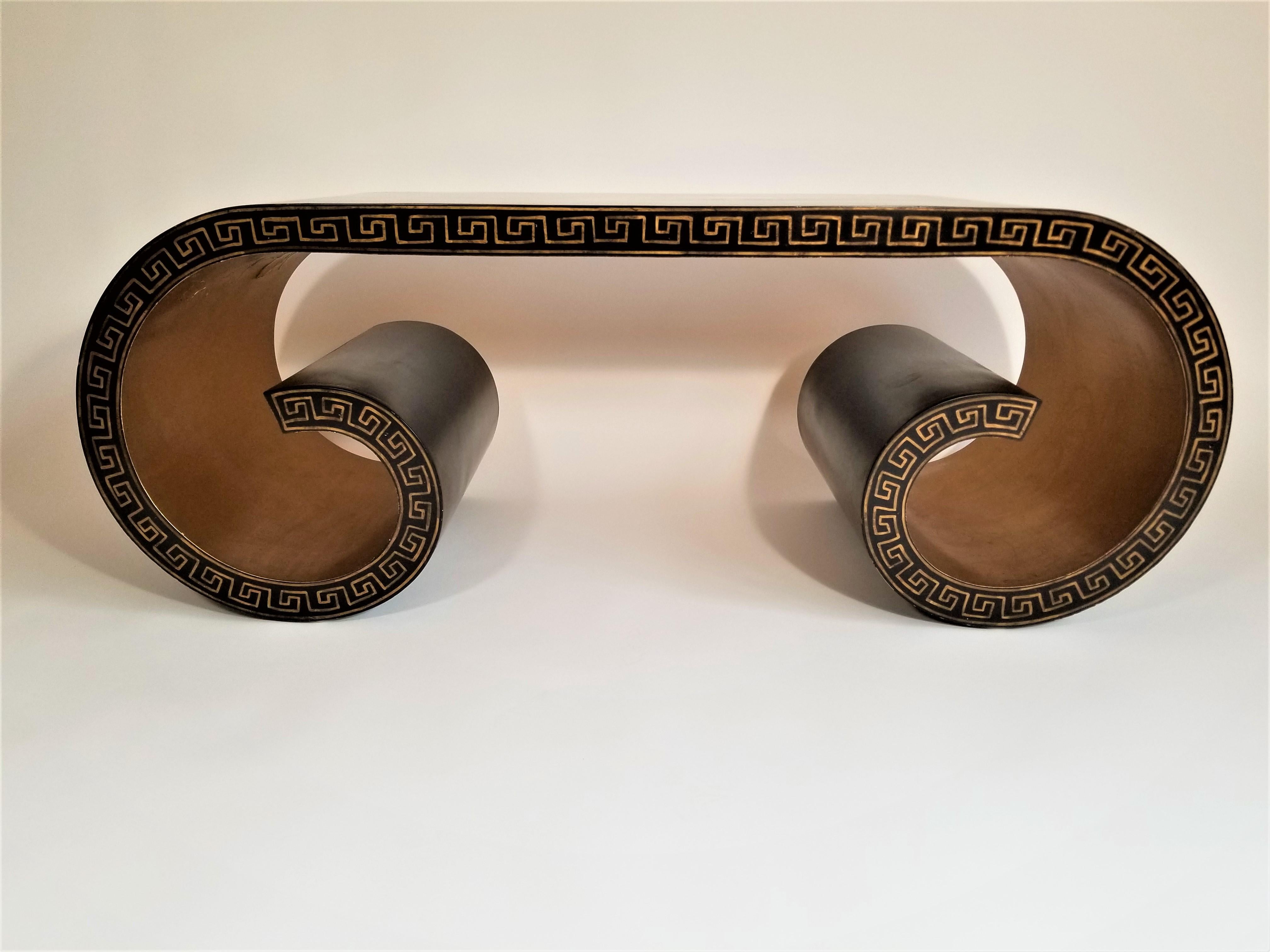 20th Century Midcentury Asian Greek Key Scroll Coffee Table with Gilded Accents / Interior