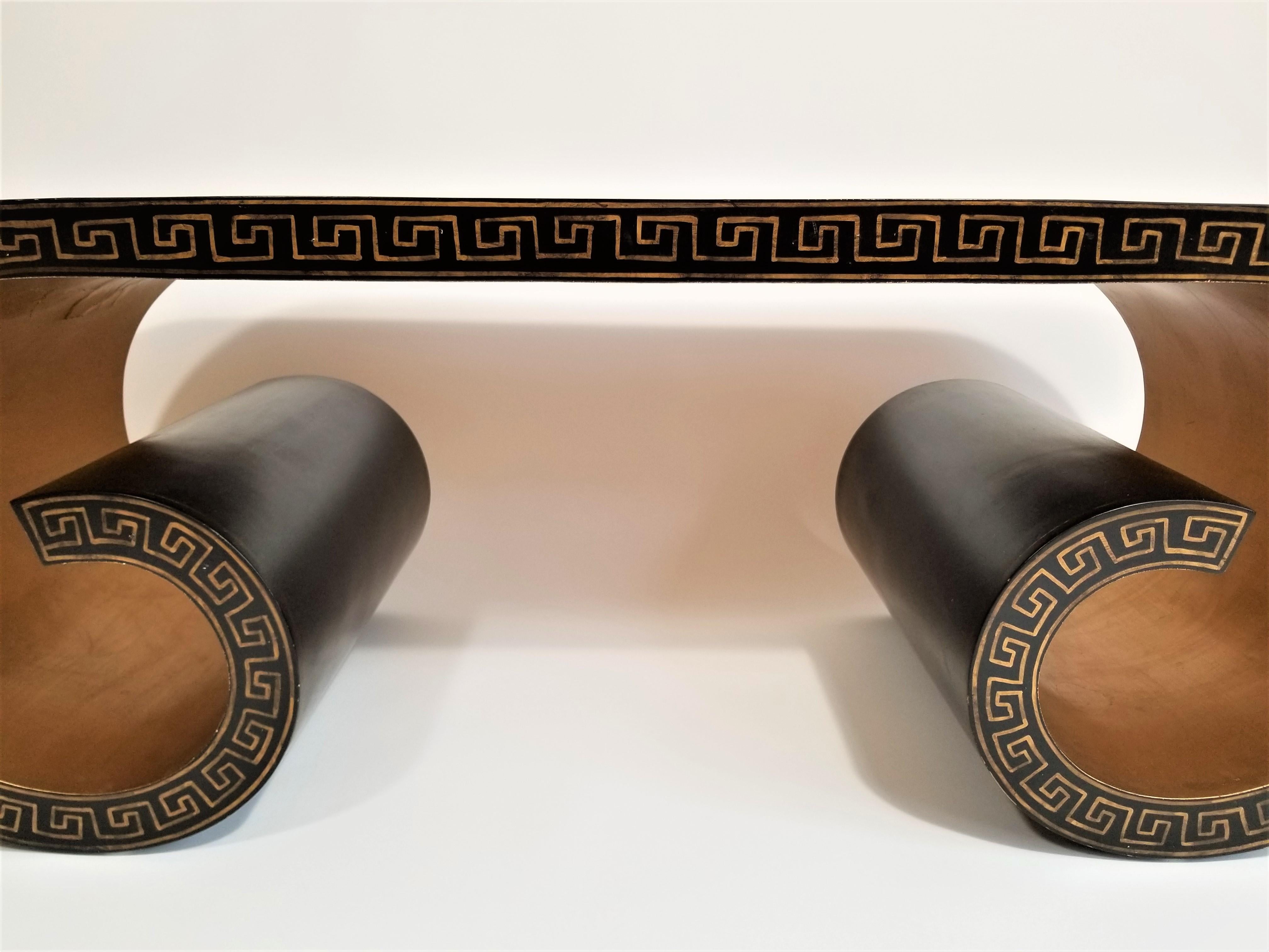 Lacquer Midcentury Asian Greek Key Scroll Coffee Table with Gilded Accents / Interior