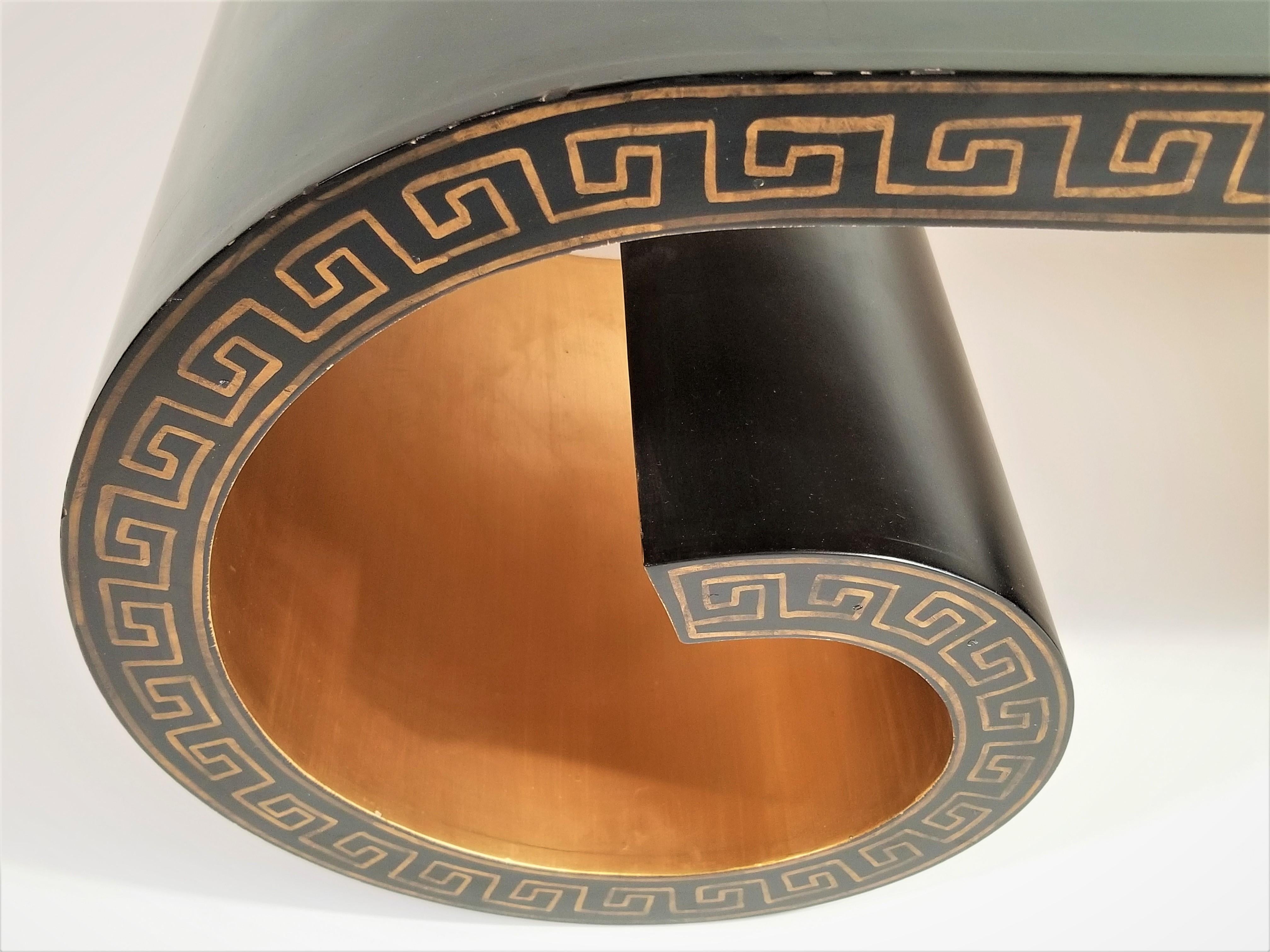 Midcentury Asian Greek Key Scroll Coffee Table with Gilded Accents / Interior 1