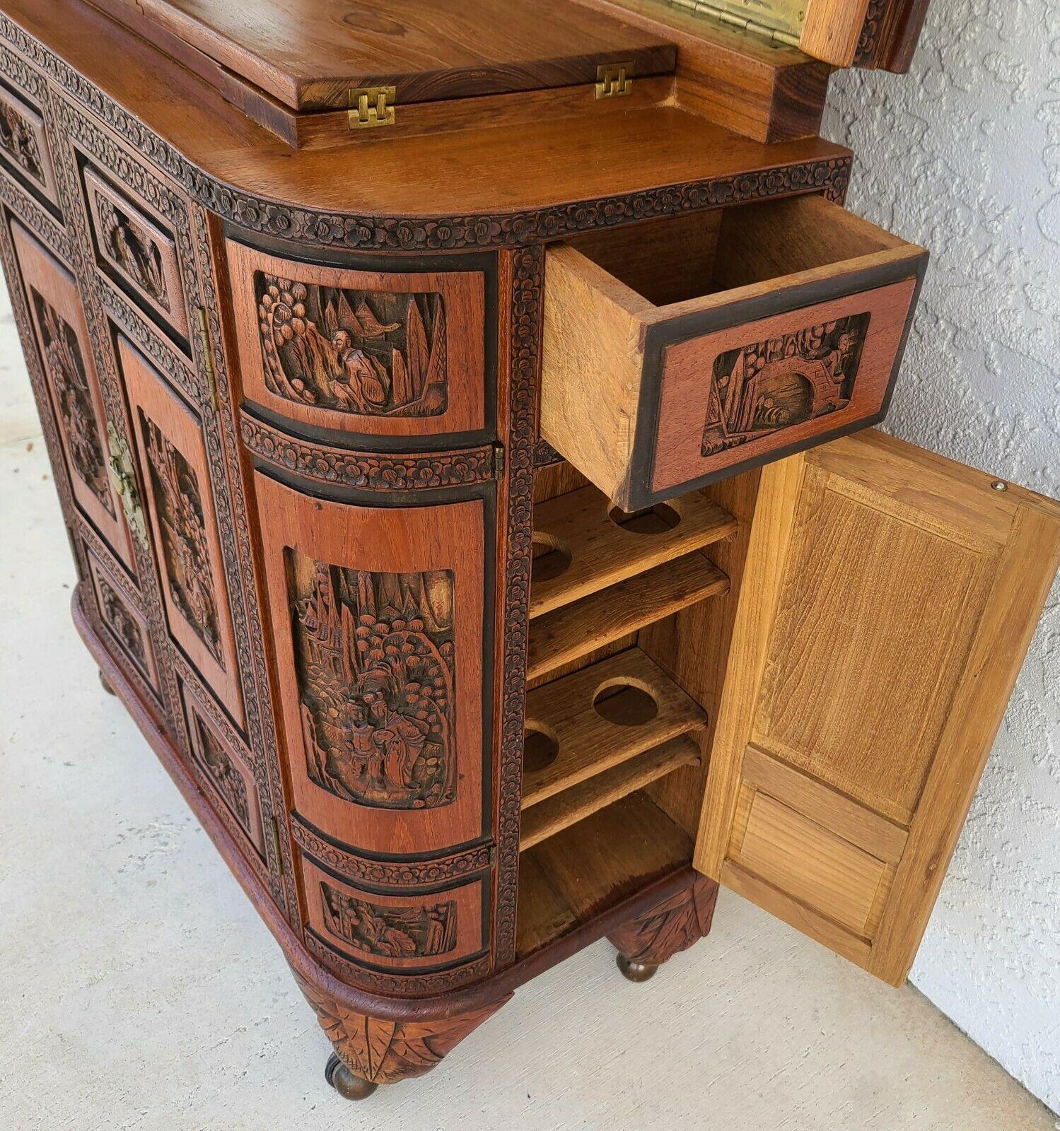Asian Camphor Dry Bar Cabinet Mid Century Chinoiserie In Good Condition For Sale In Lake Worth, FL
