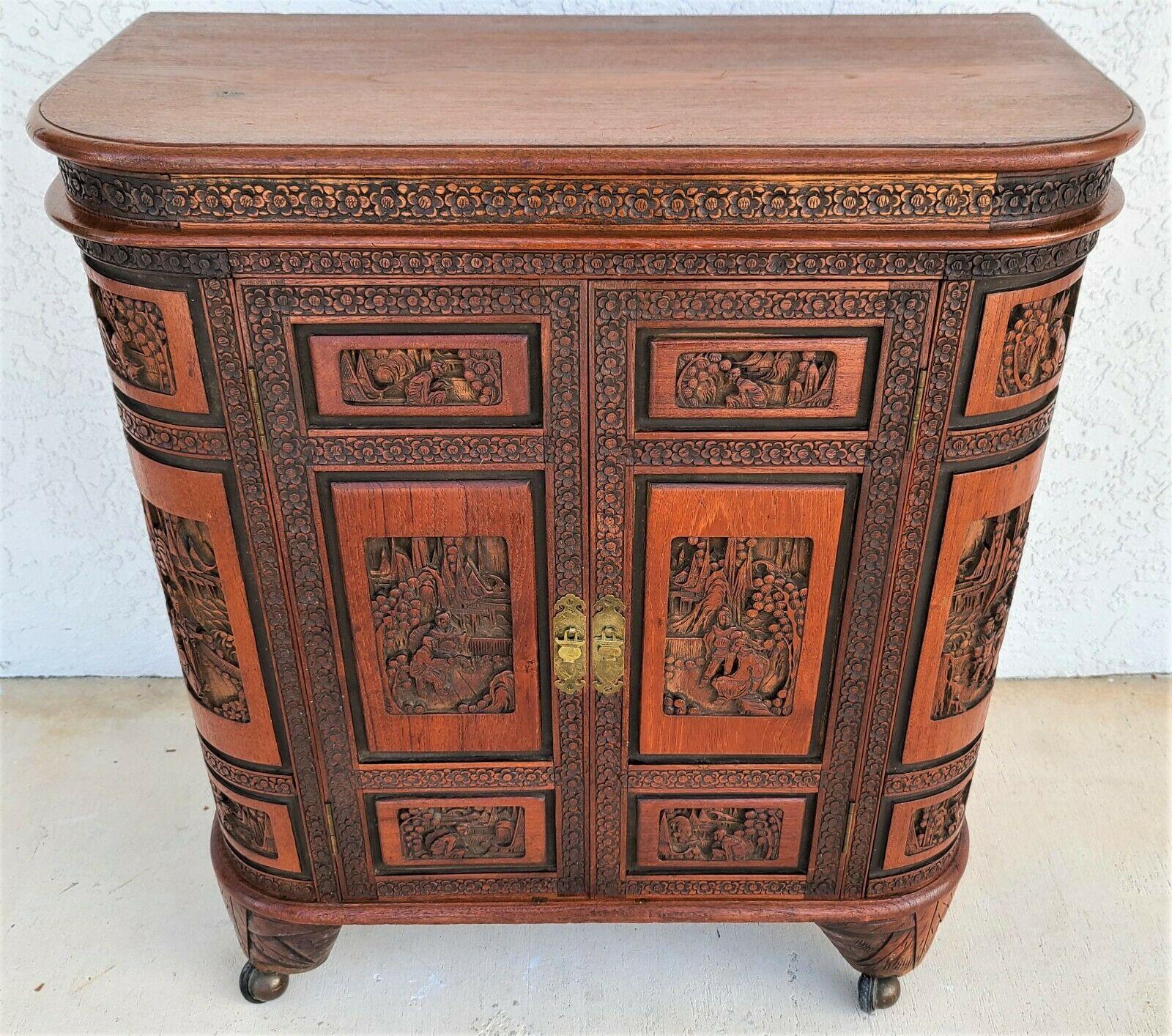 Wood Asian Camphor Dry Bar Cabinet Mid Century Chinoiserie For Sale