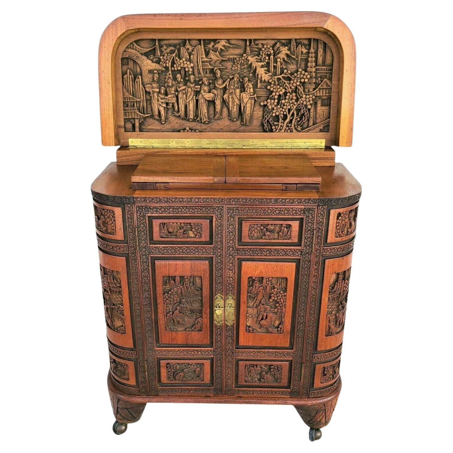 Asian Camphor Dry Bar Cabinet Mid Century Chinoiserie
